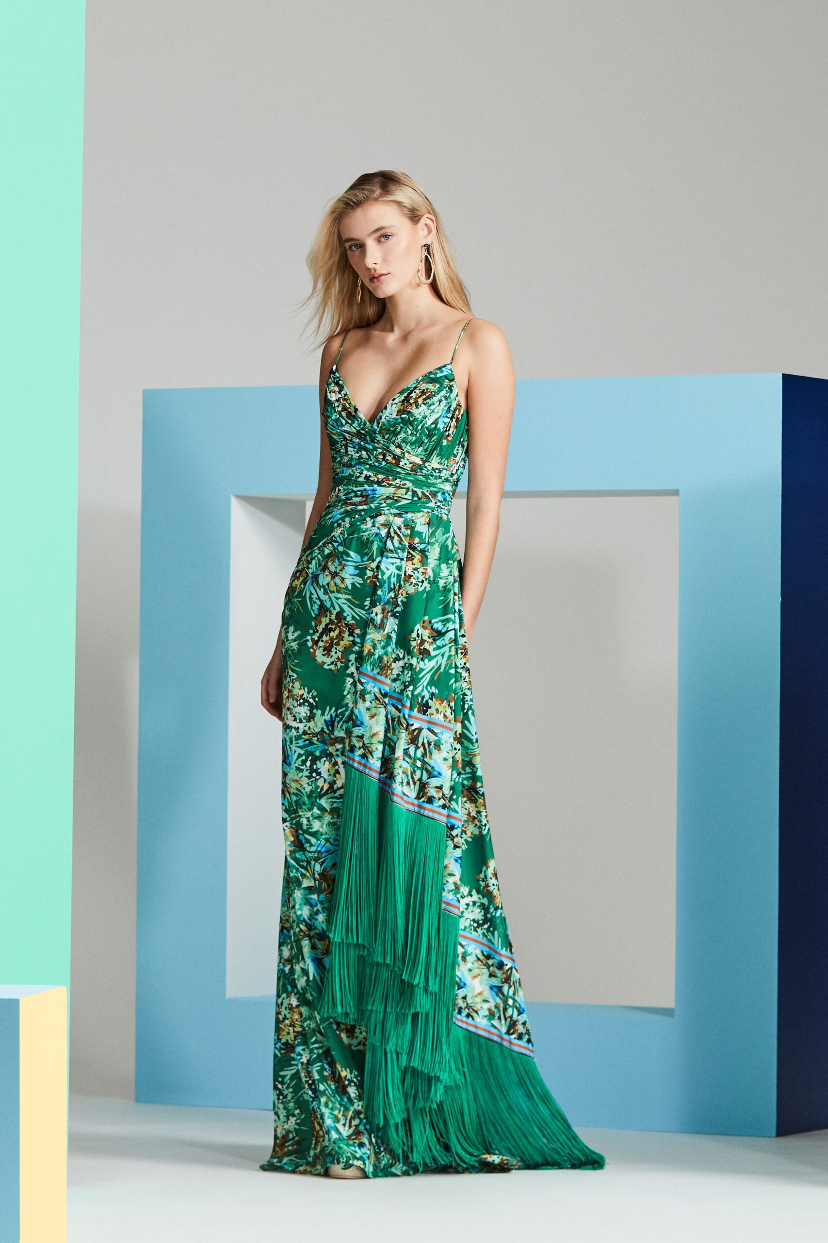 green floral sleeveless gown