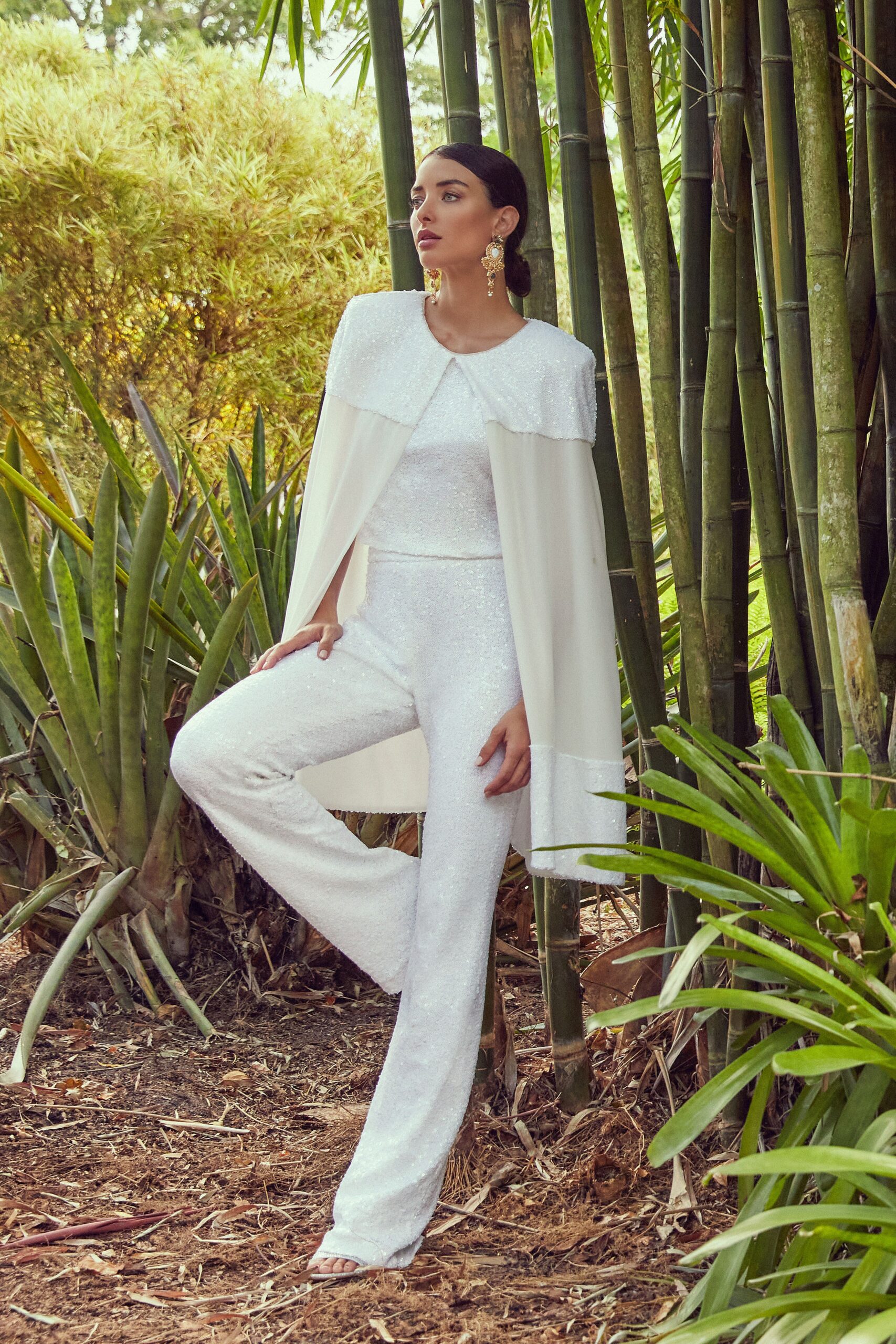 white silk long-sleeve collared structured layered jacket