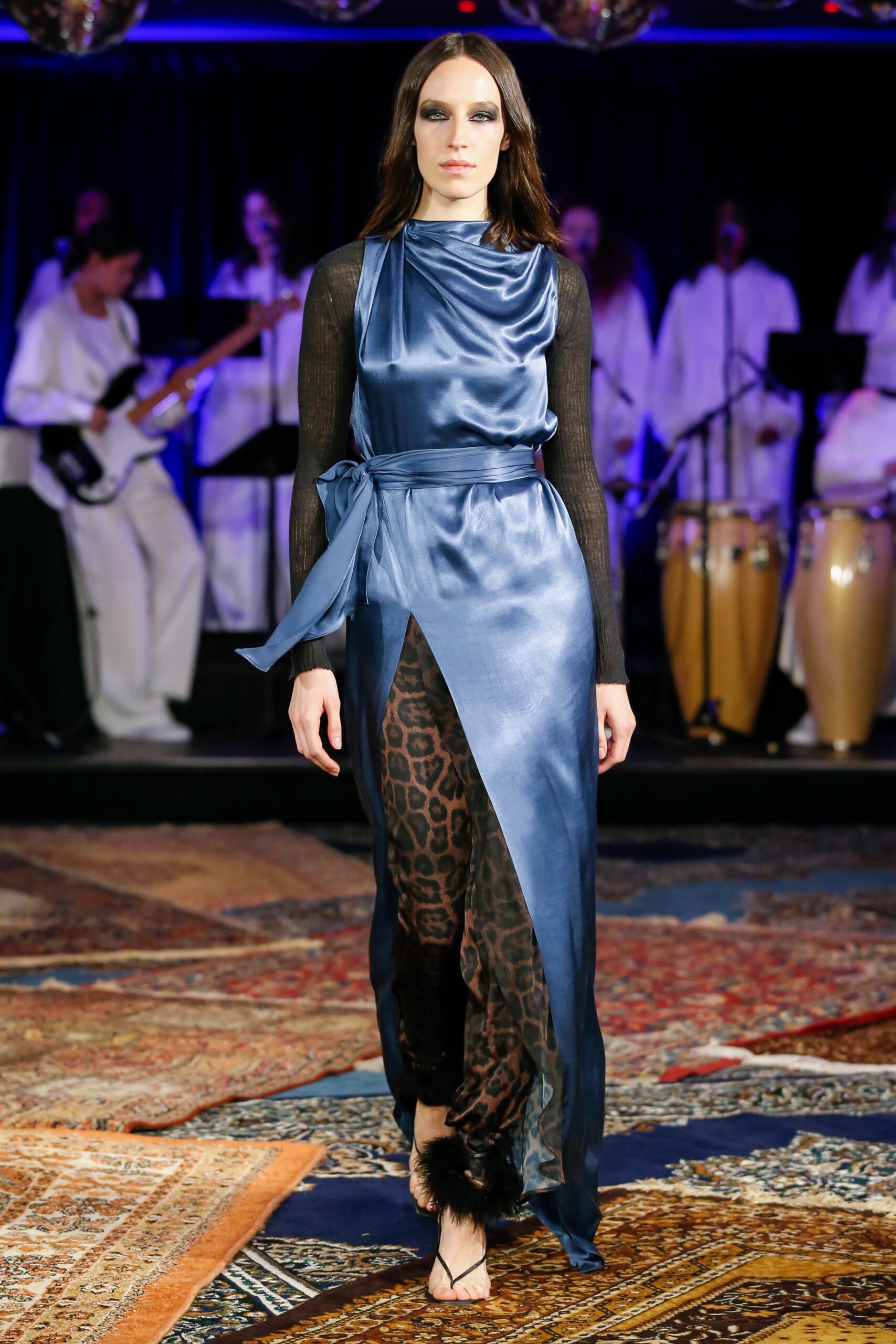 blue silk asymmetric maxi dress