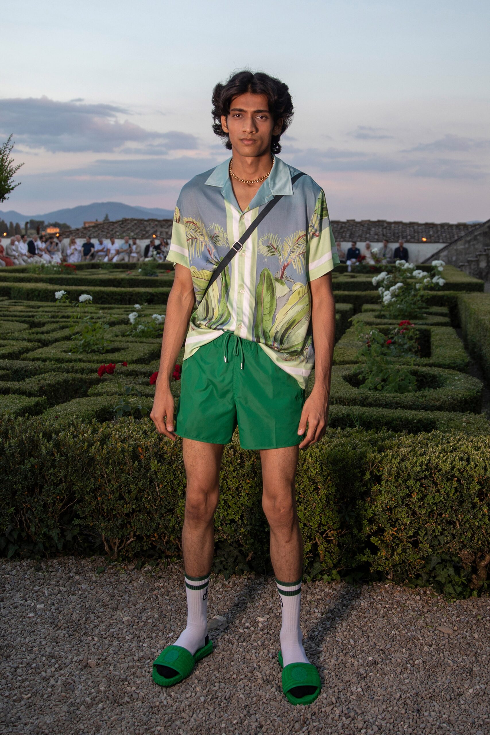 green printed shirt with shorts