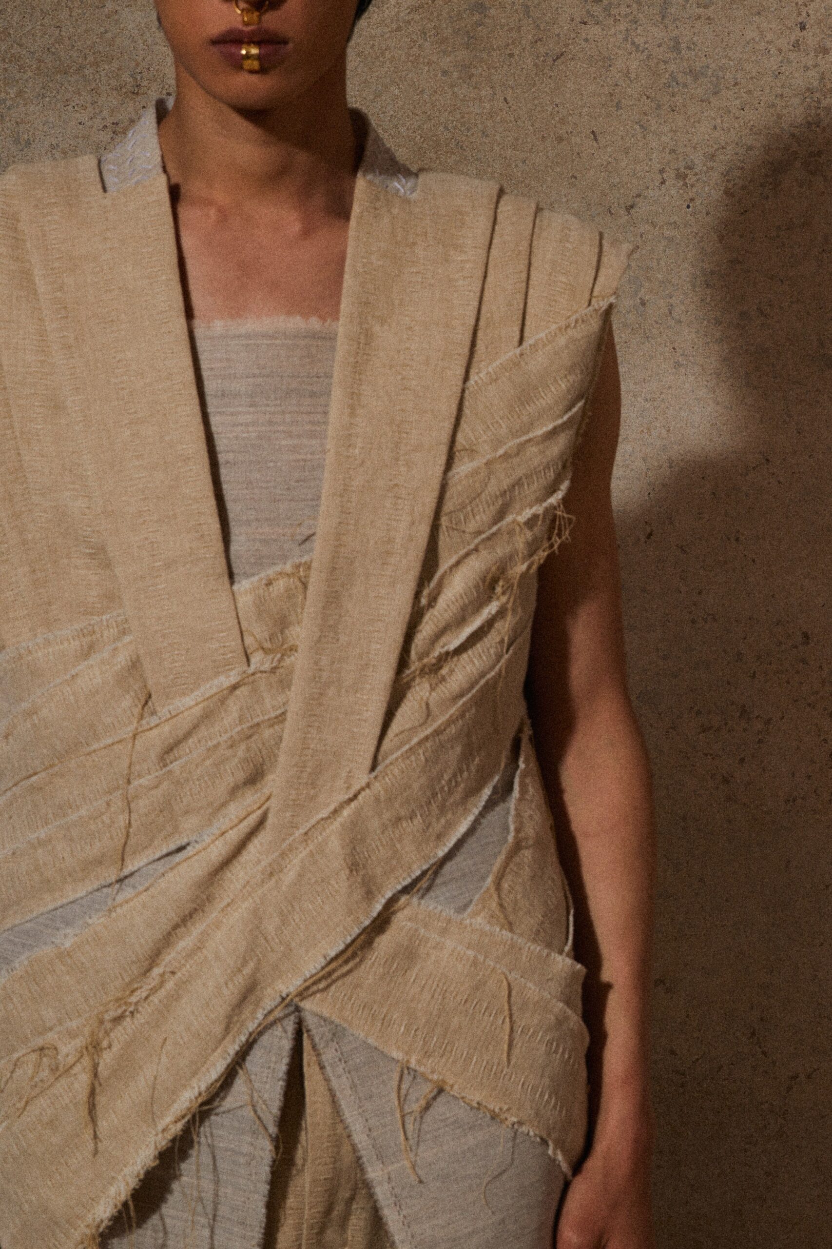 gray linen sleeveless v-neck fitted layered dress