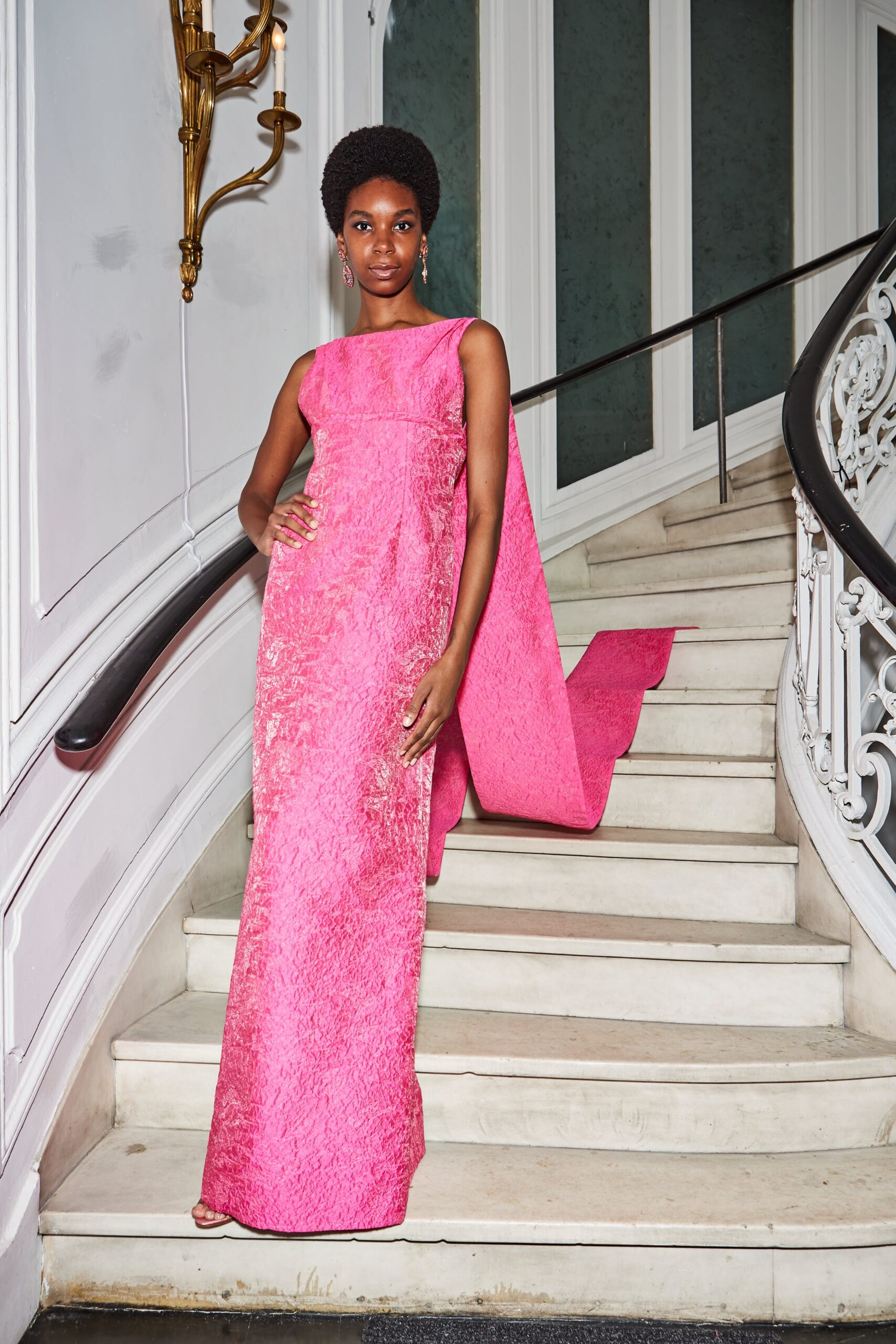 fitted pink silk gown