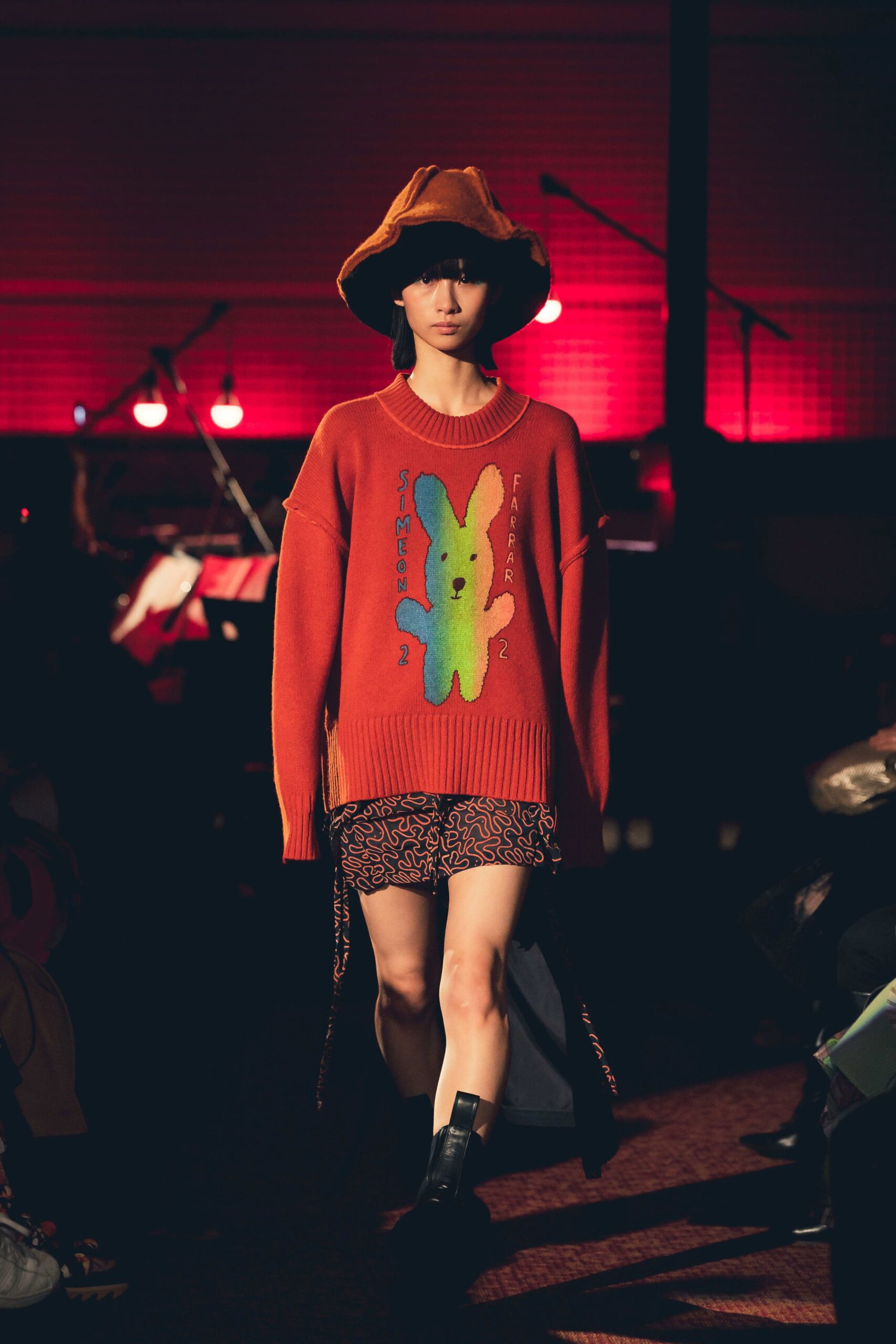 red cotton long-sleeve collared oversized printed sweater