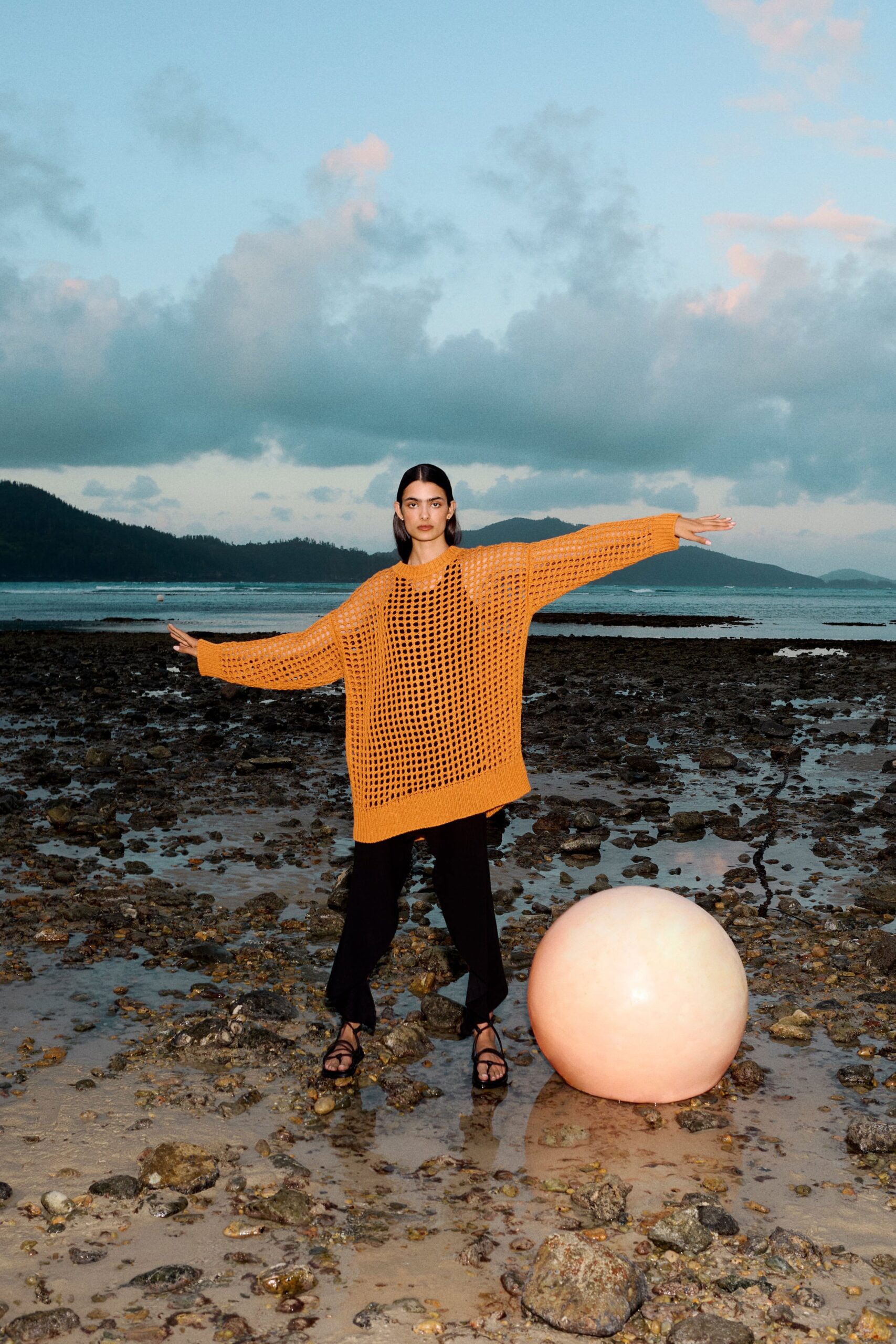 orange knit long-sleeve oversized sweater