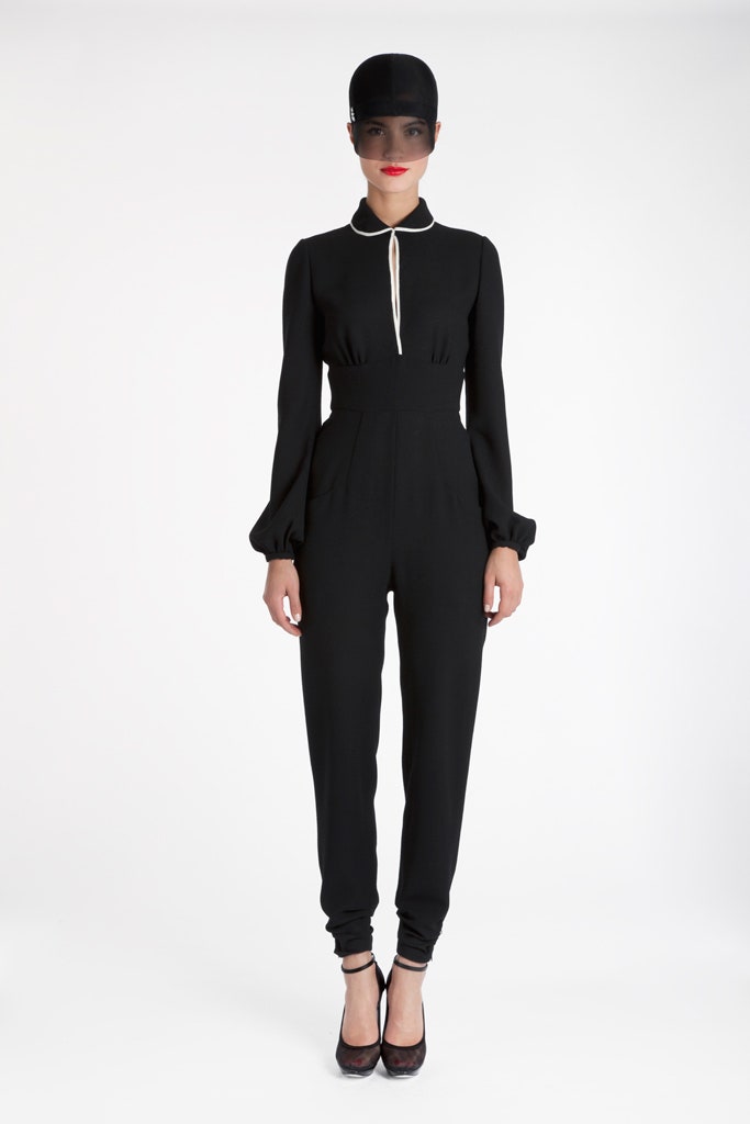 black fitted jumpsuit with collar