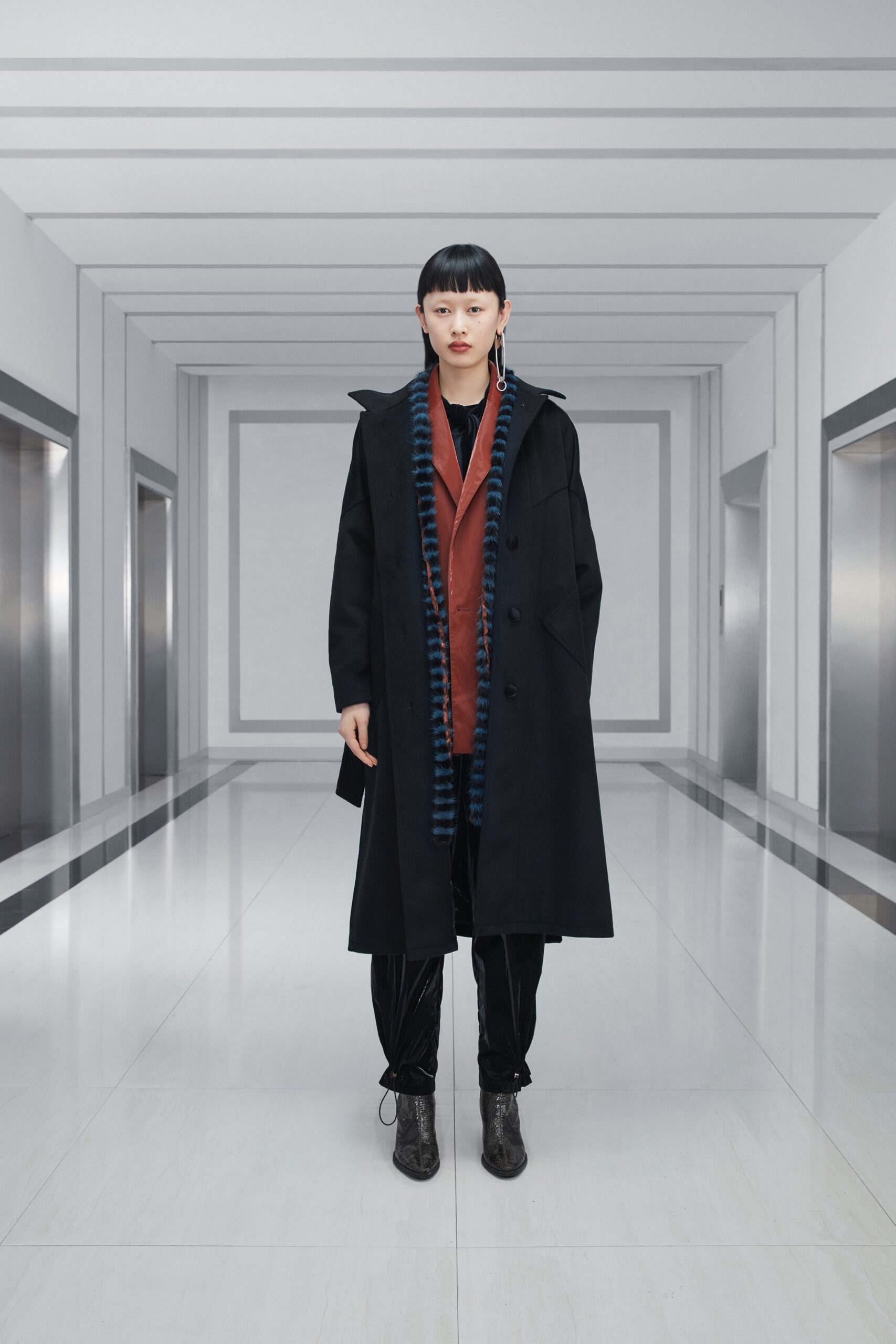 black wool coat with brown top