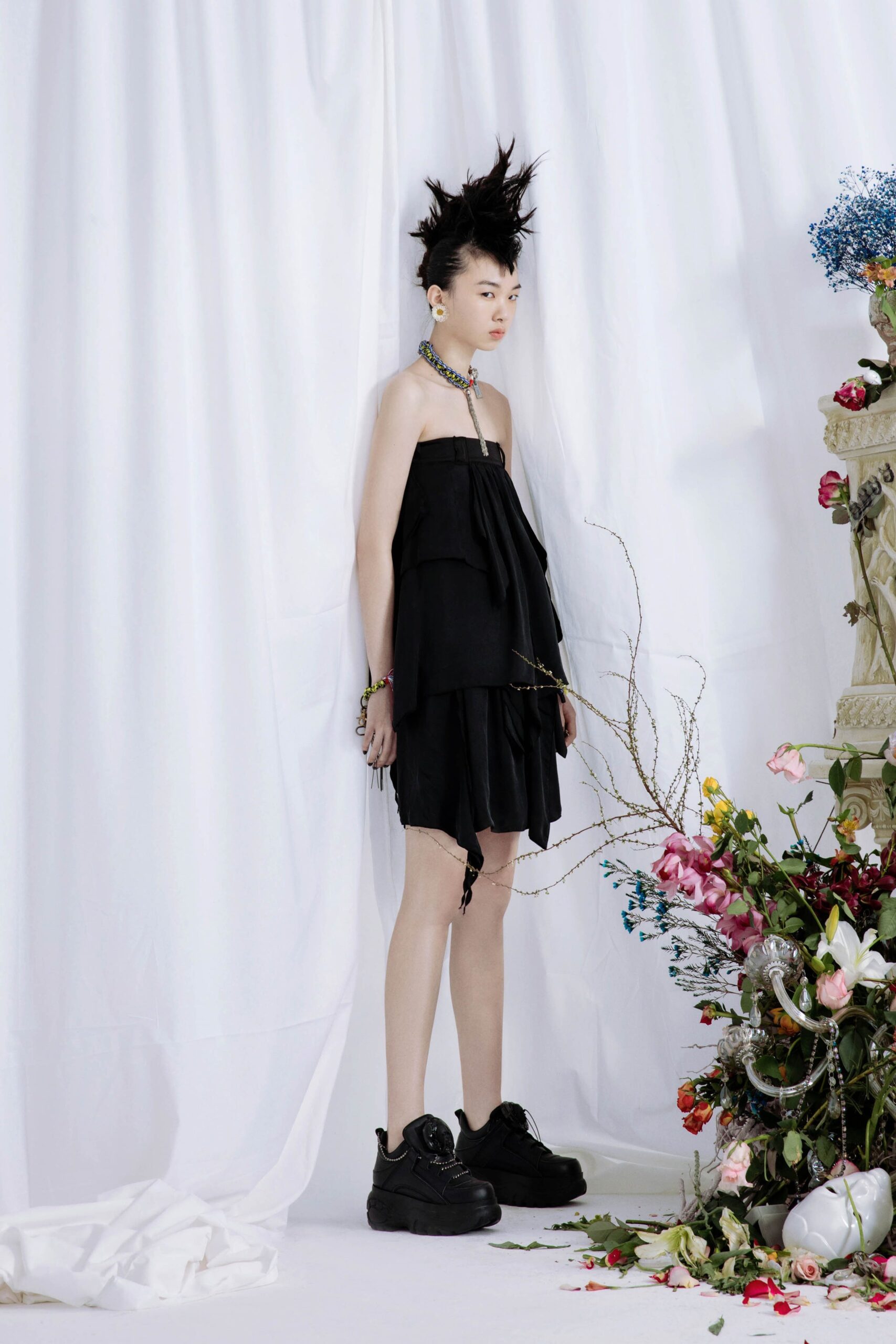 black layered strapless dress