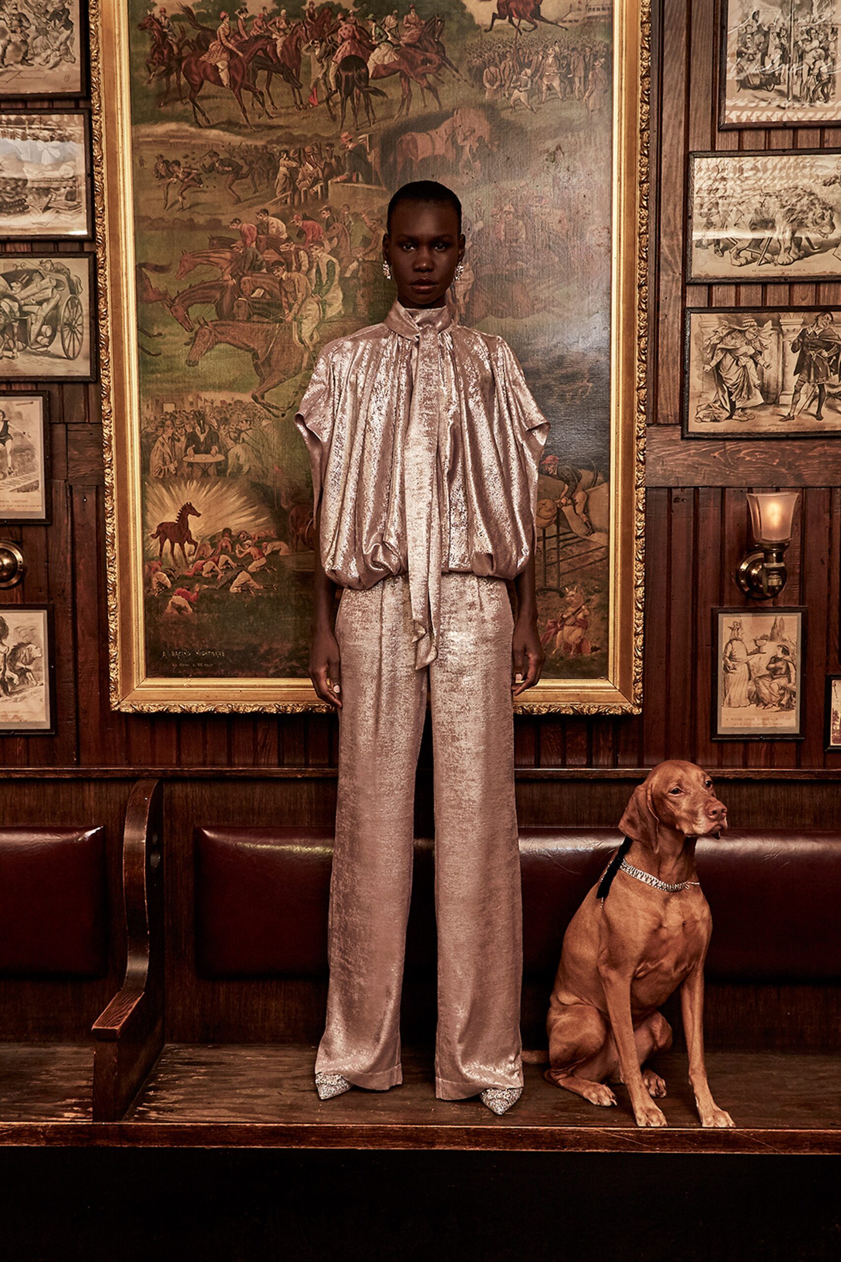 pink silk relaxed top and fitted pants