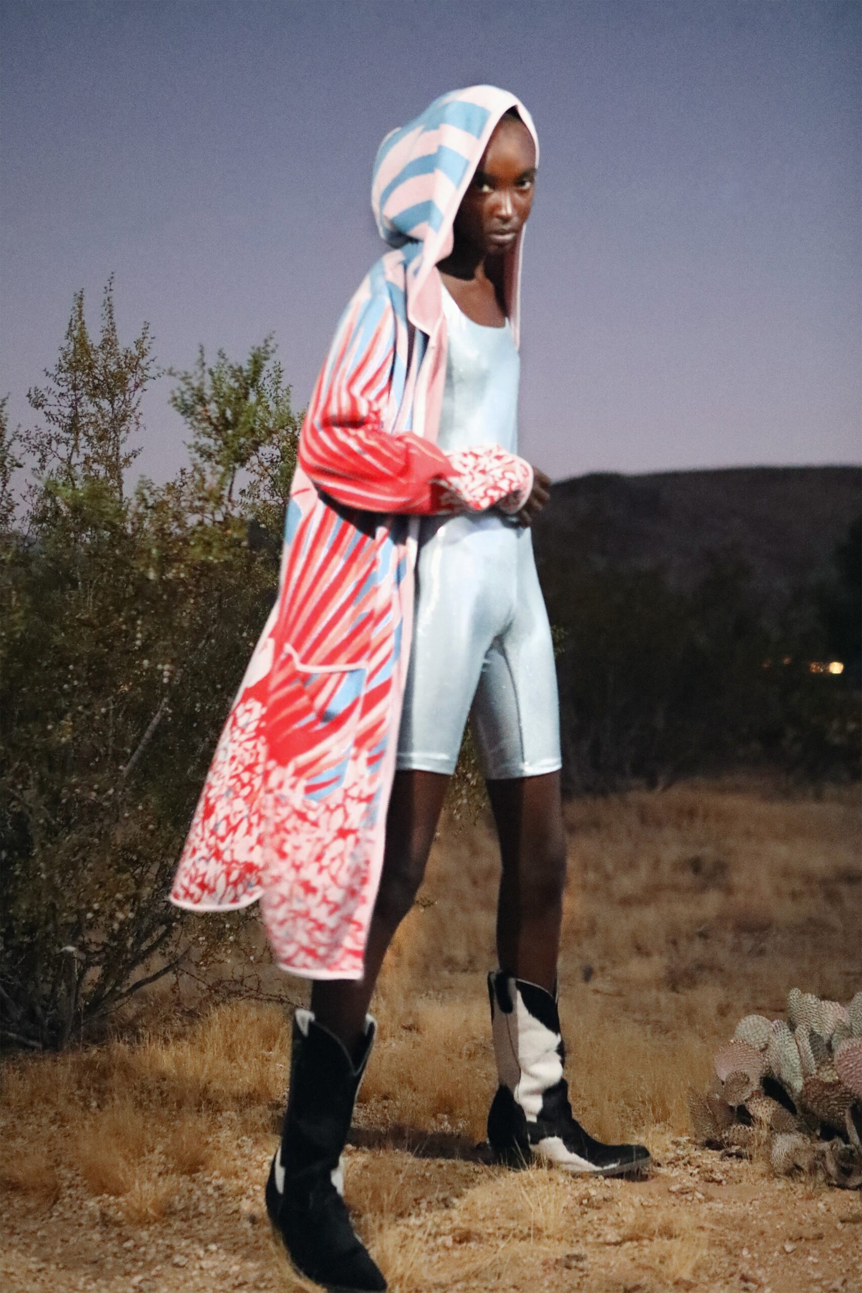 color-blocked jacket with catsuit