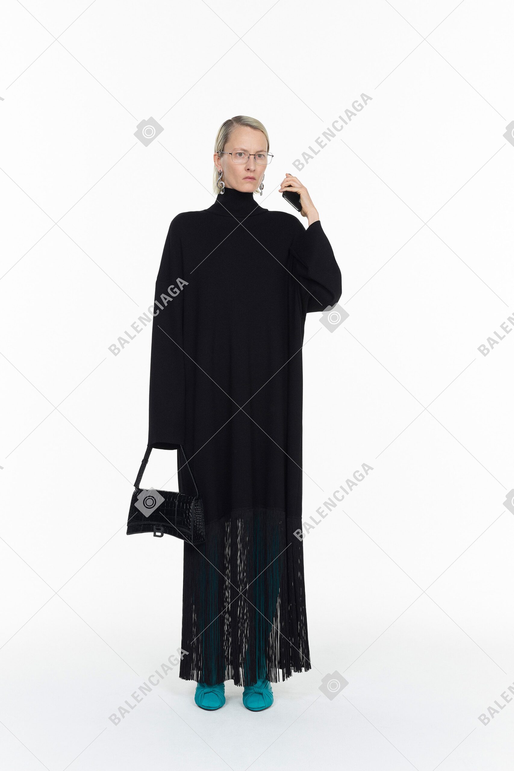 black wool relaxed turtleneck dress