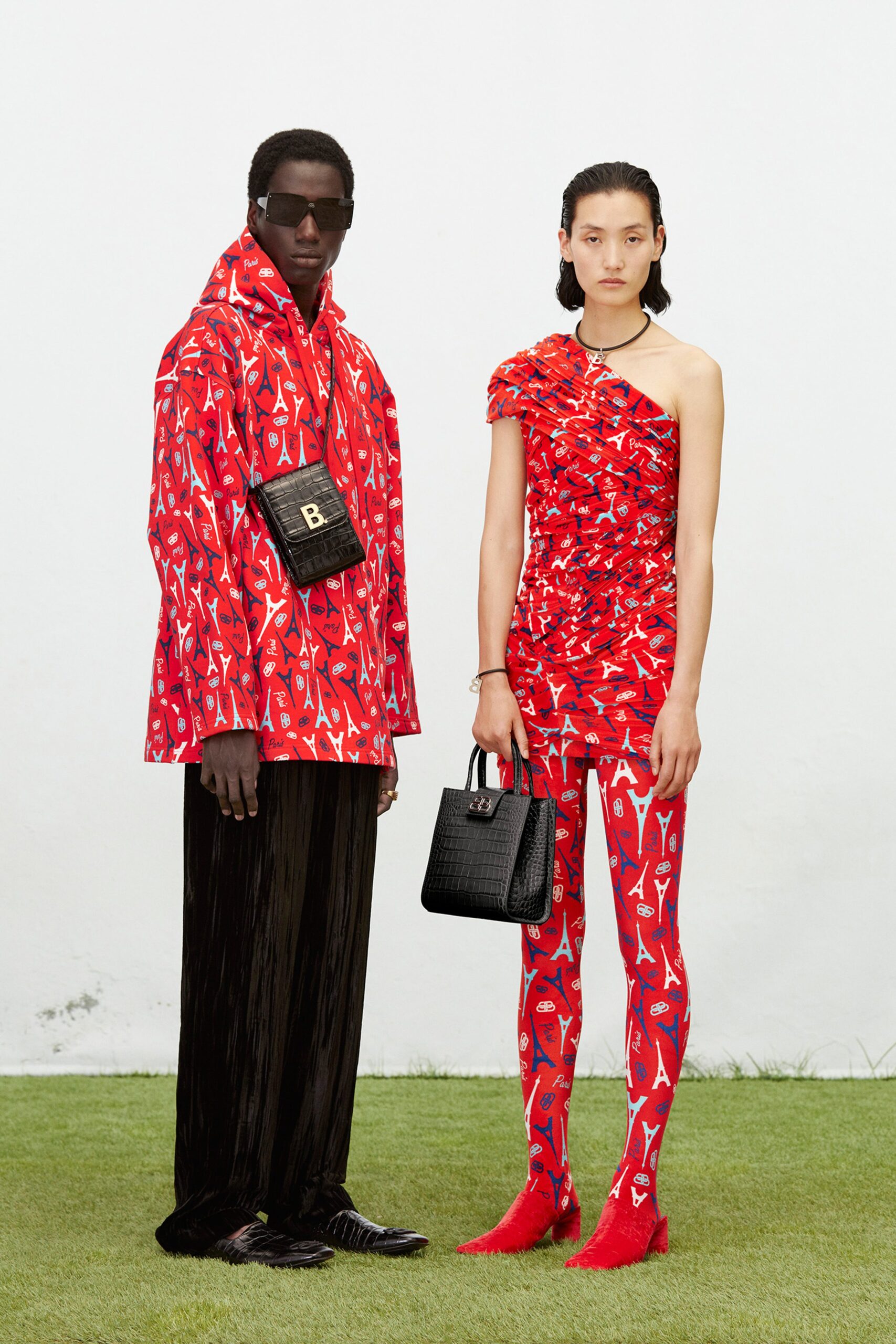 red fitted top with leggings