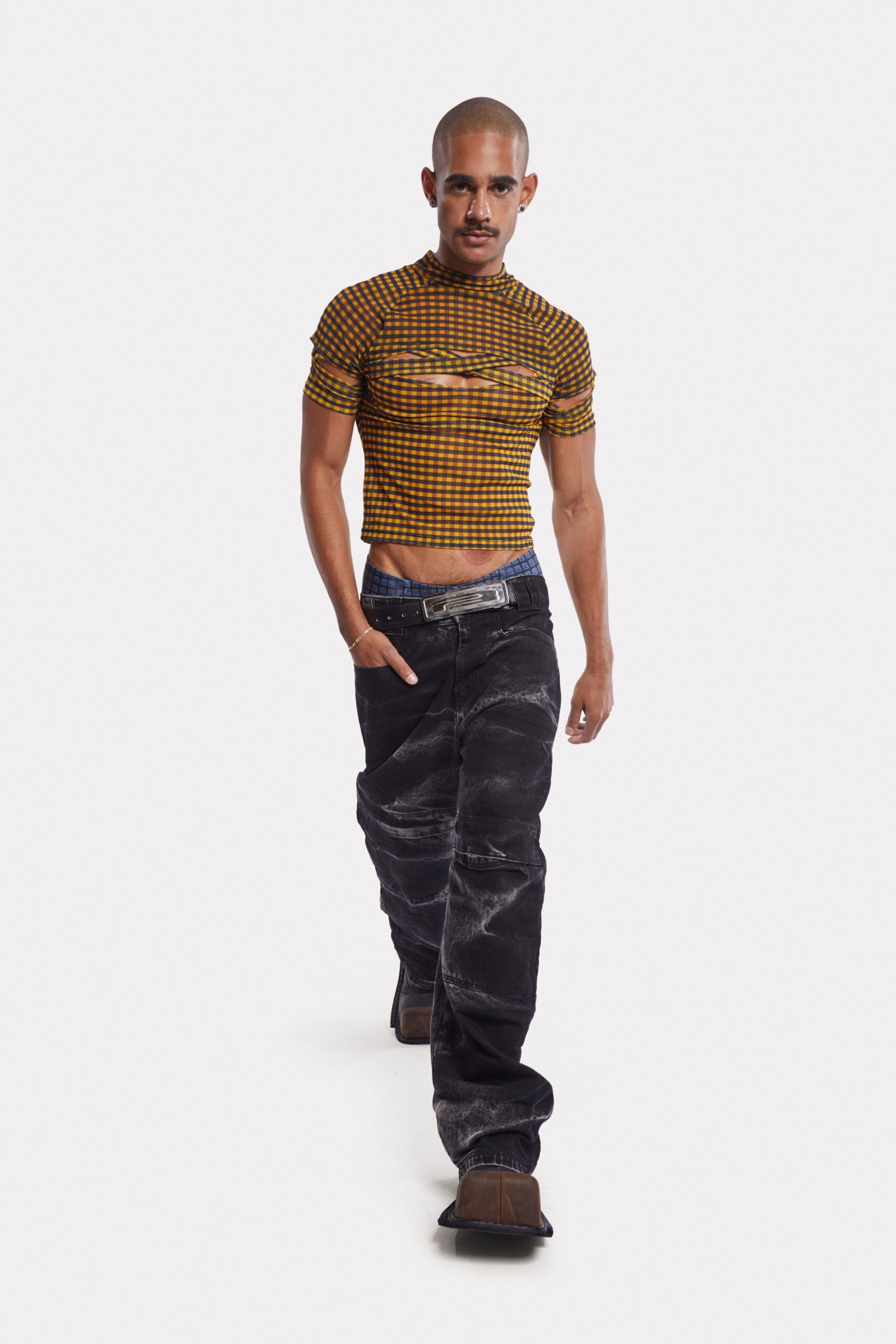 fitted cropped top and relaxed pants