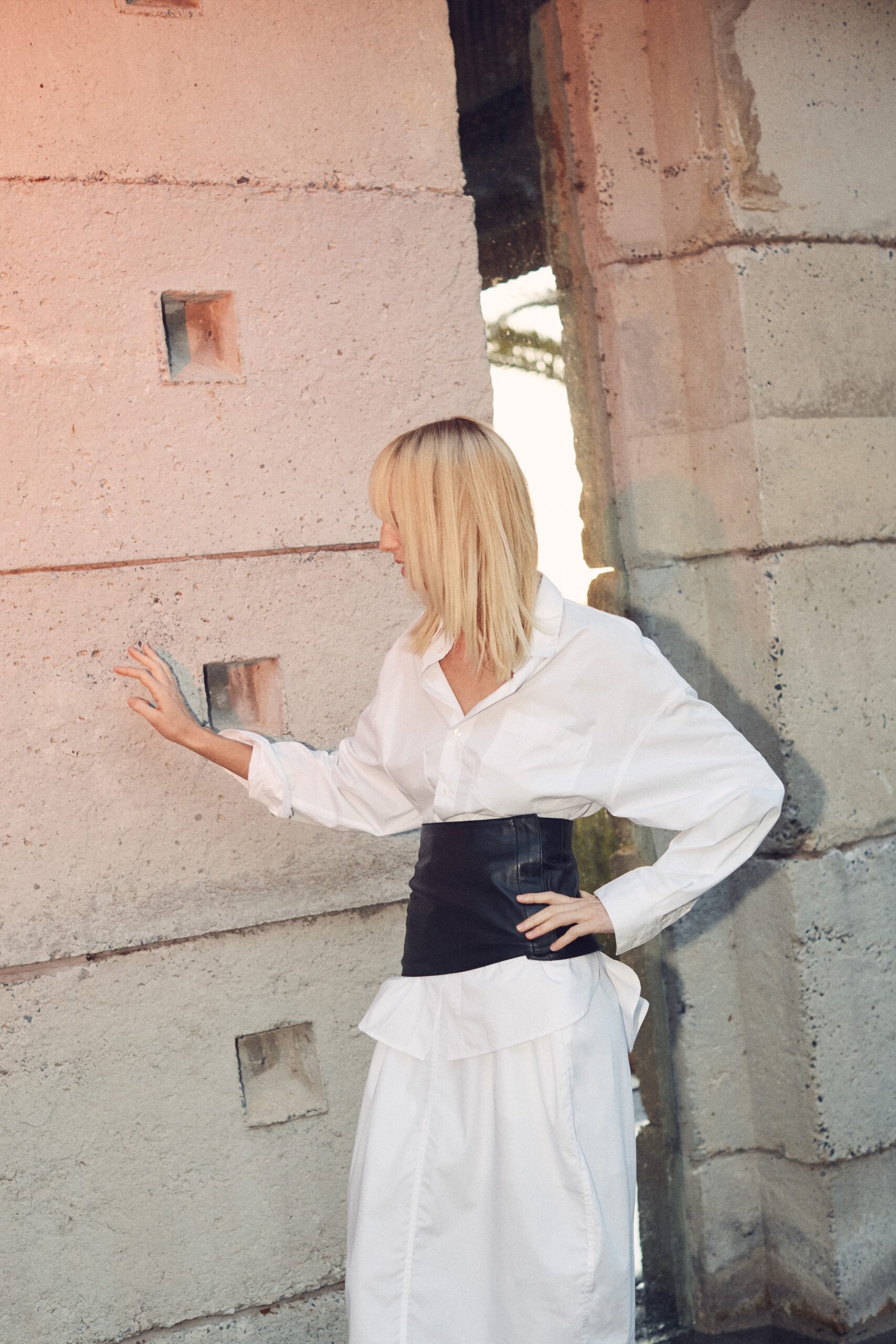 white cotton shirt and tiered skirt