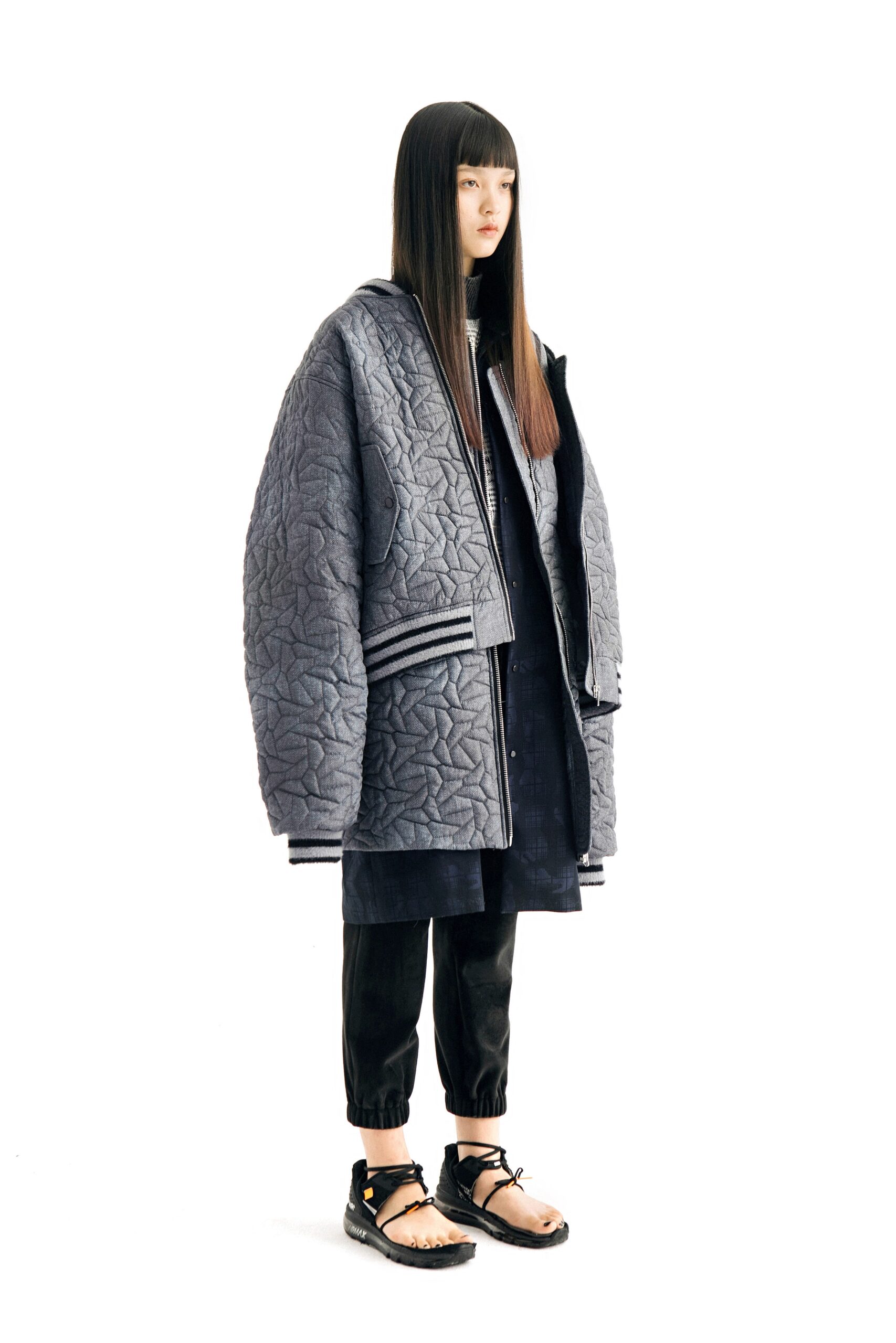 oversized gray quilted jacket