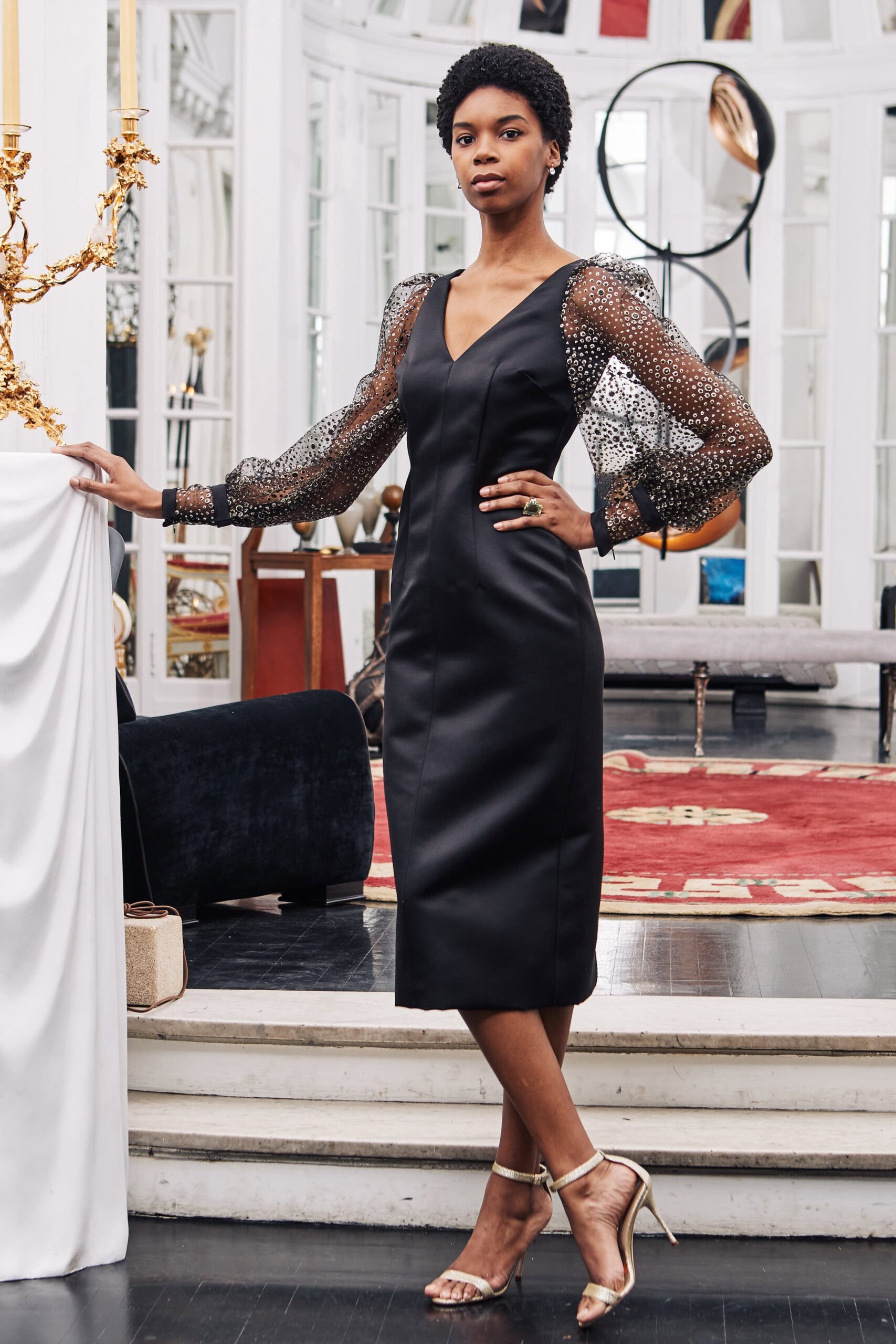 black silk fitted dress