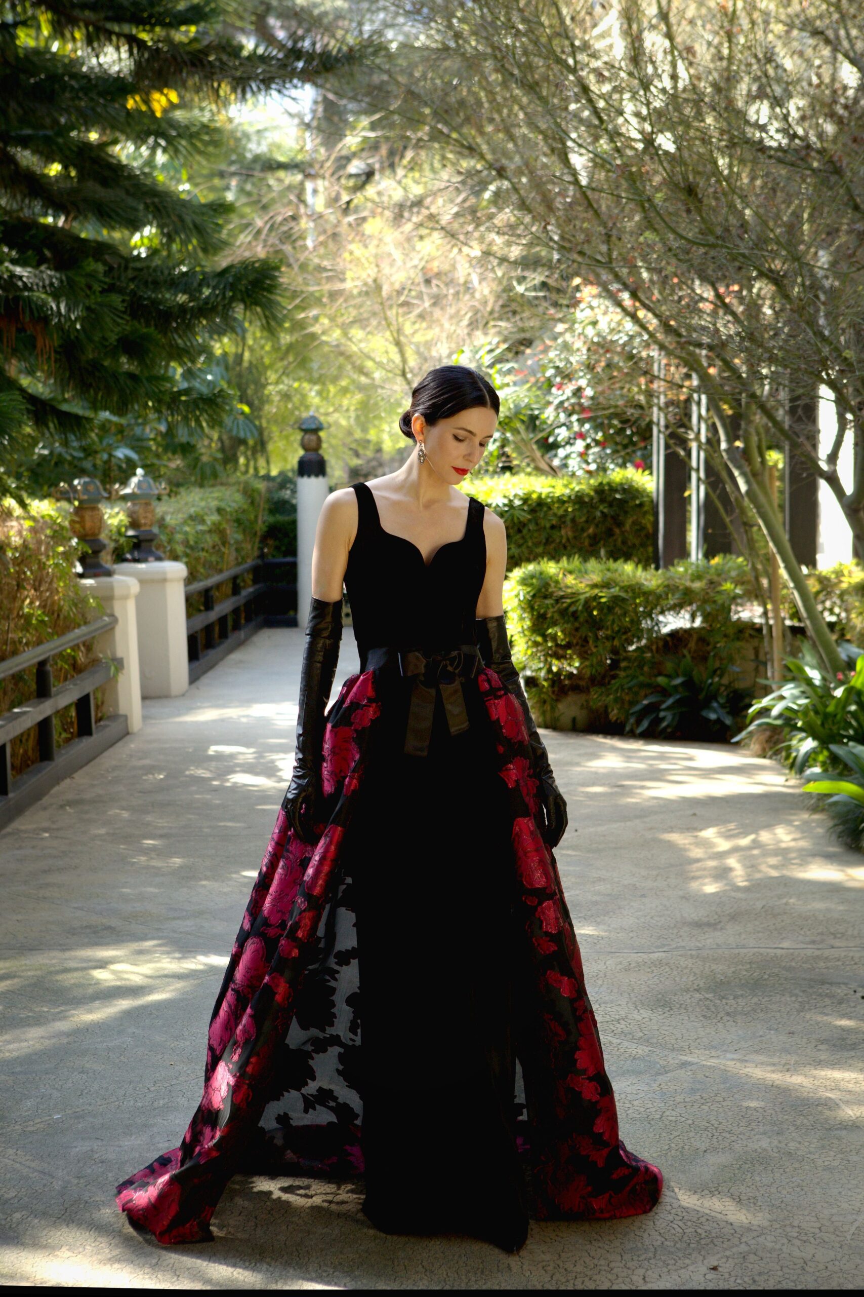 black and red layered gown