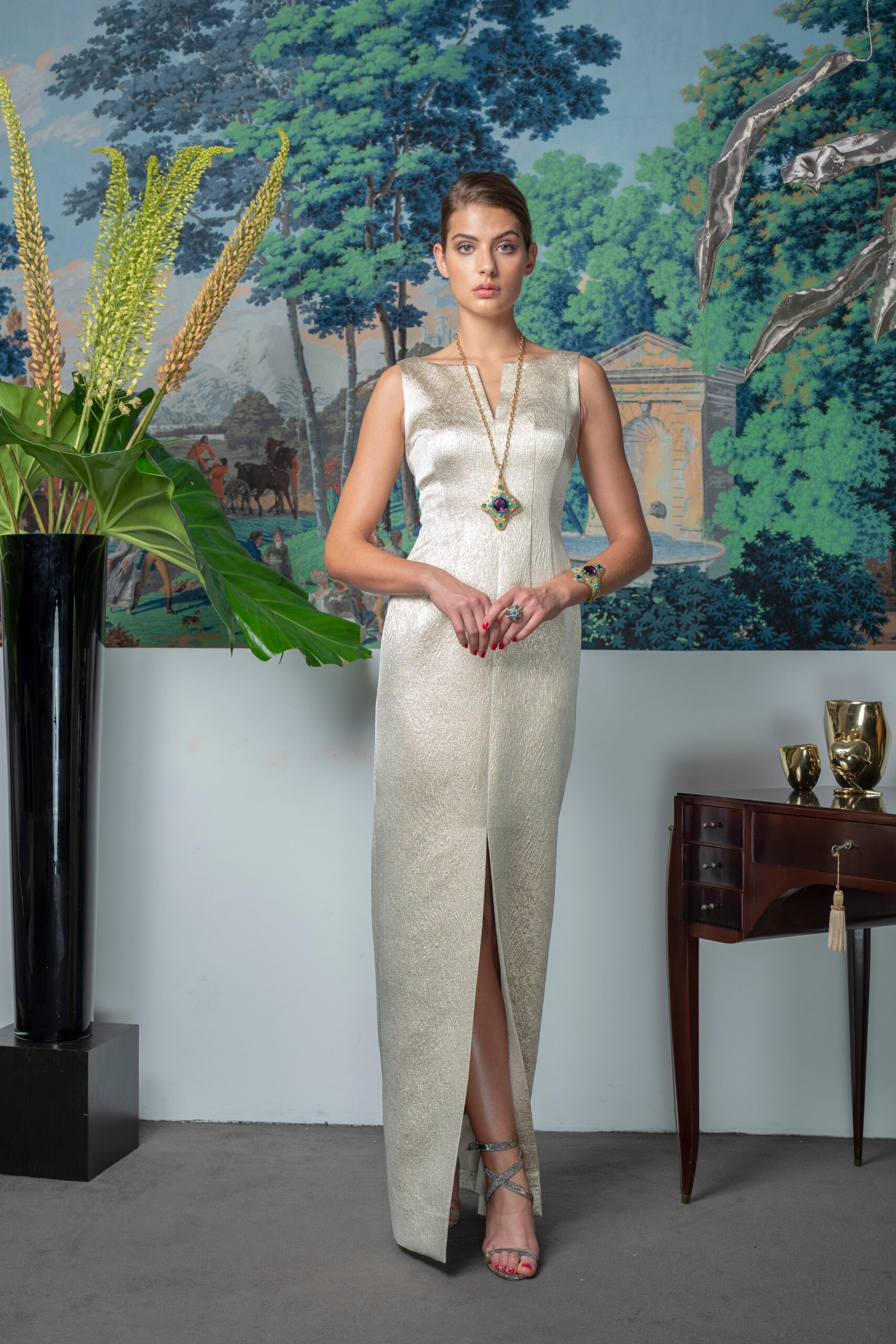 ivory silk fitted gown