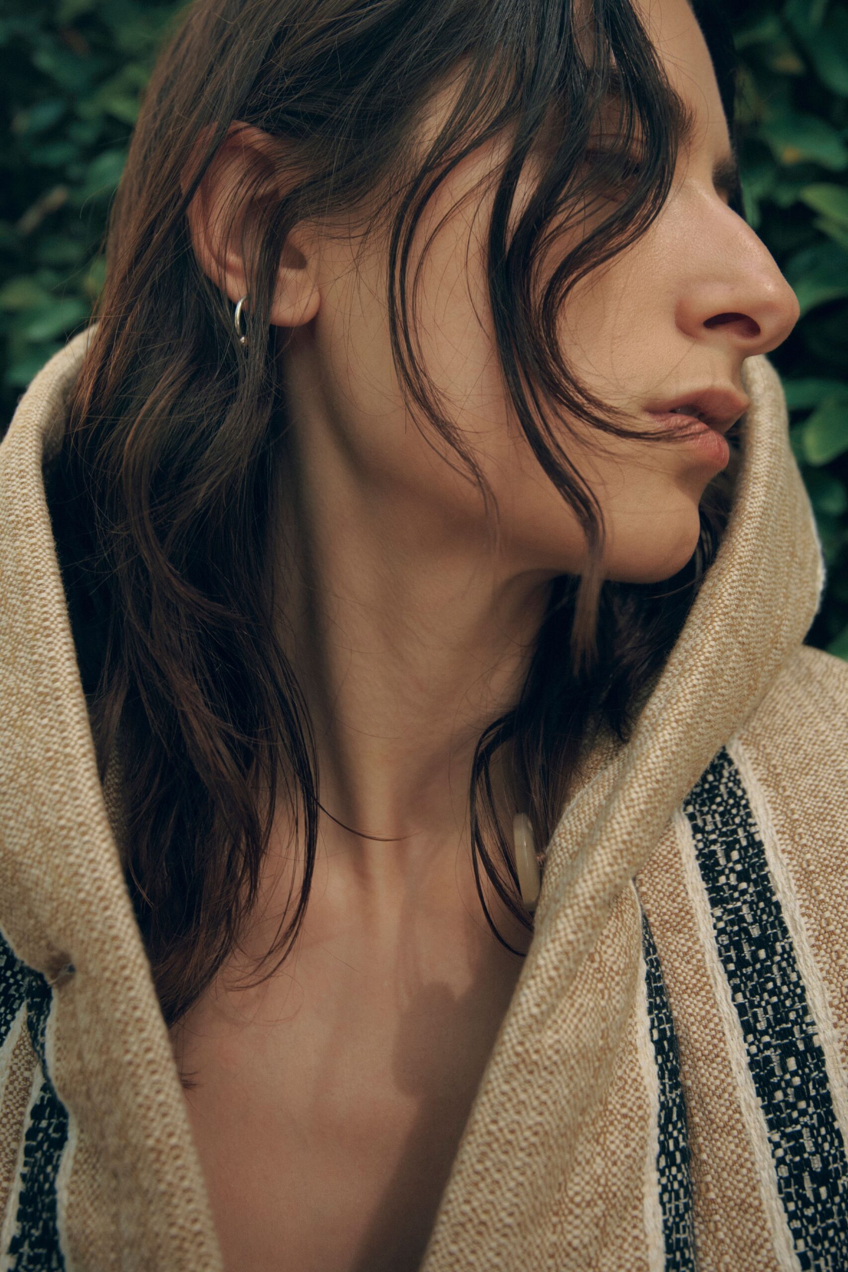 beige and black striped wool cape