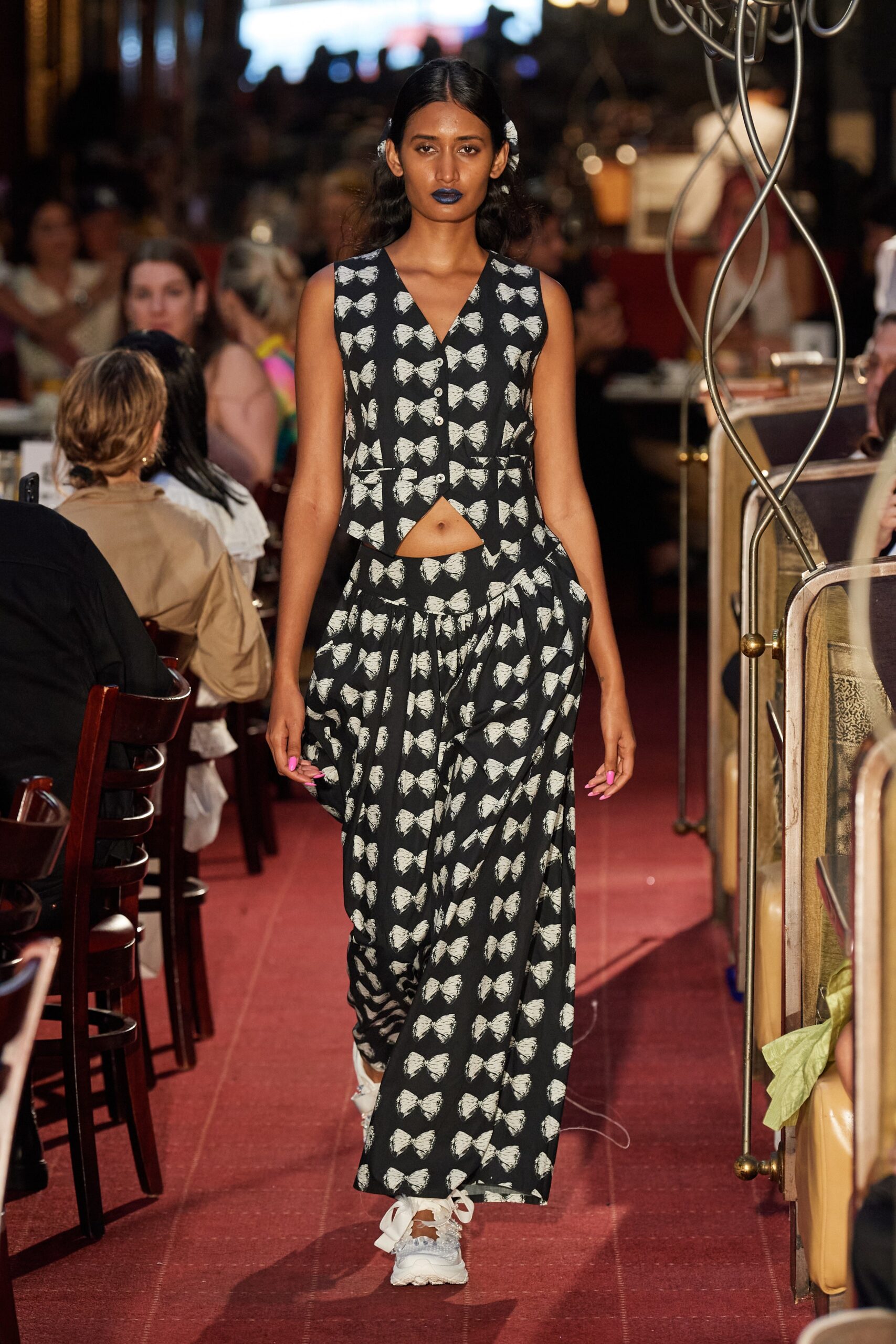black and white printed top and pants
