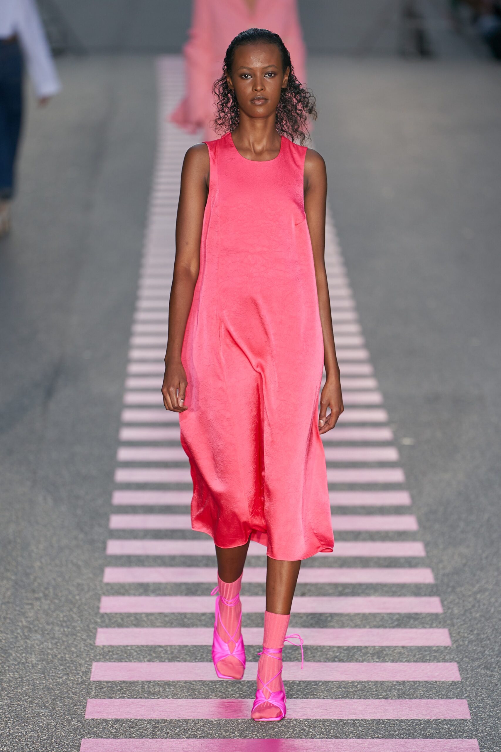 pink silk sleeveless dress