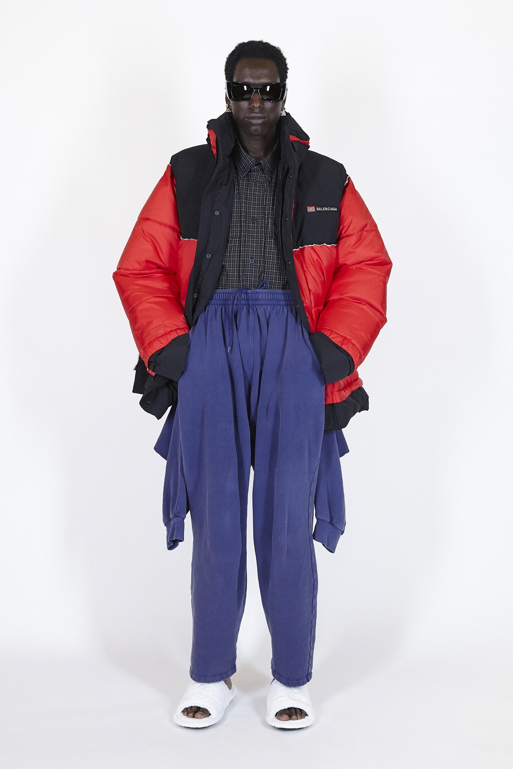 red jersey long-sleeve collared oversized zippered jacket