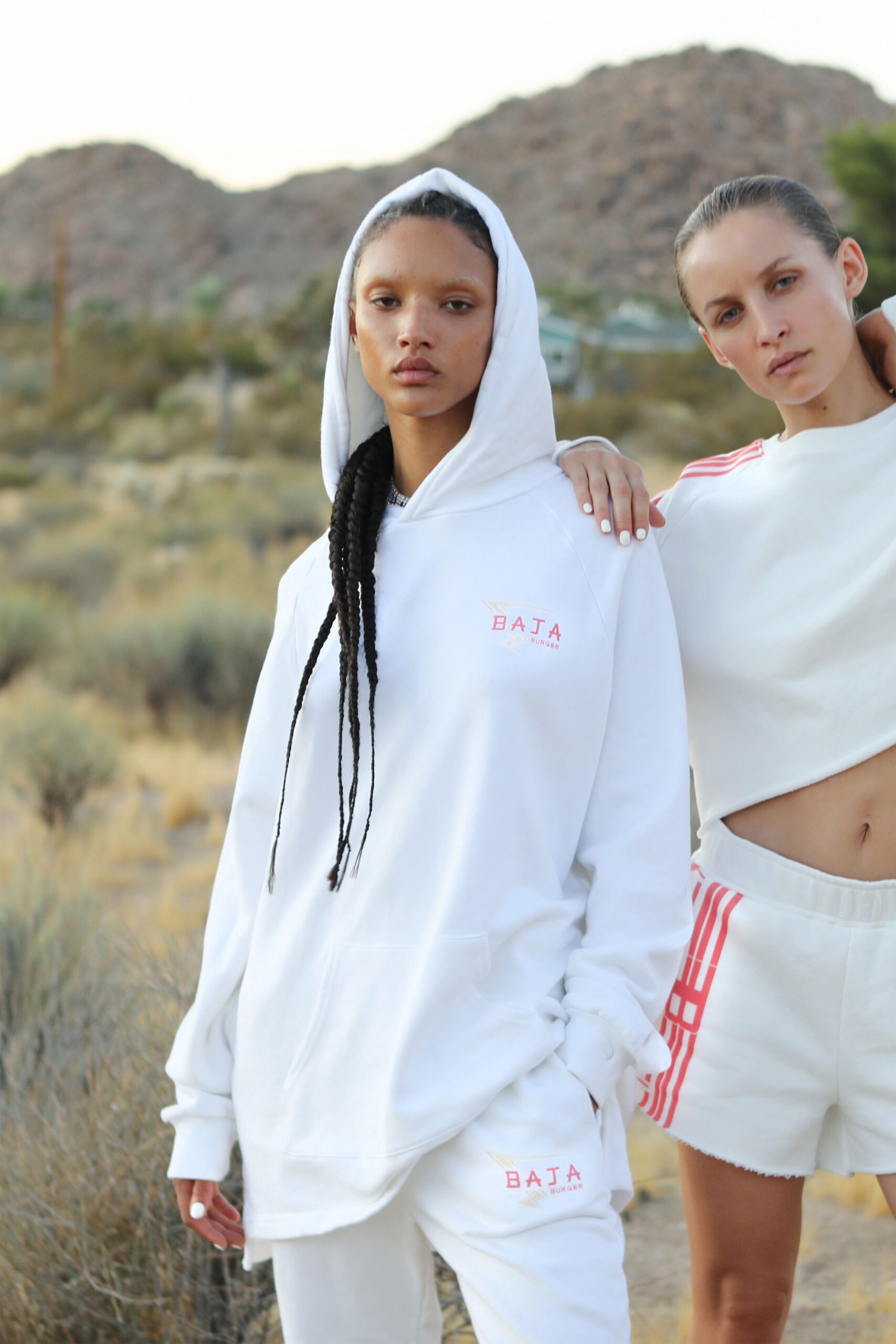white relaxed hoodie and shorts