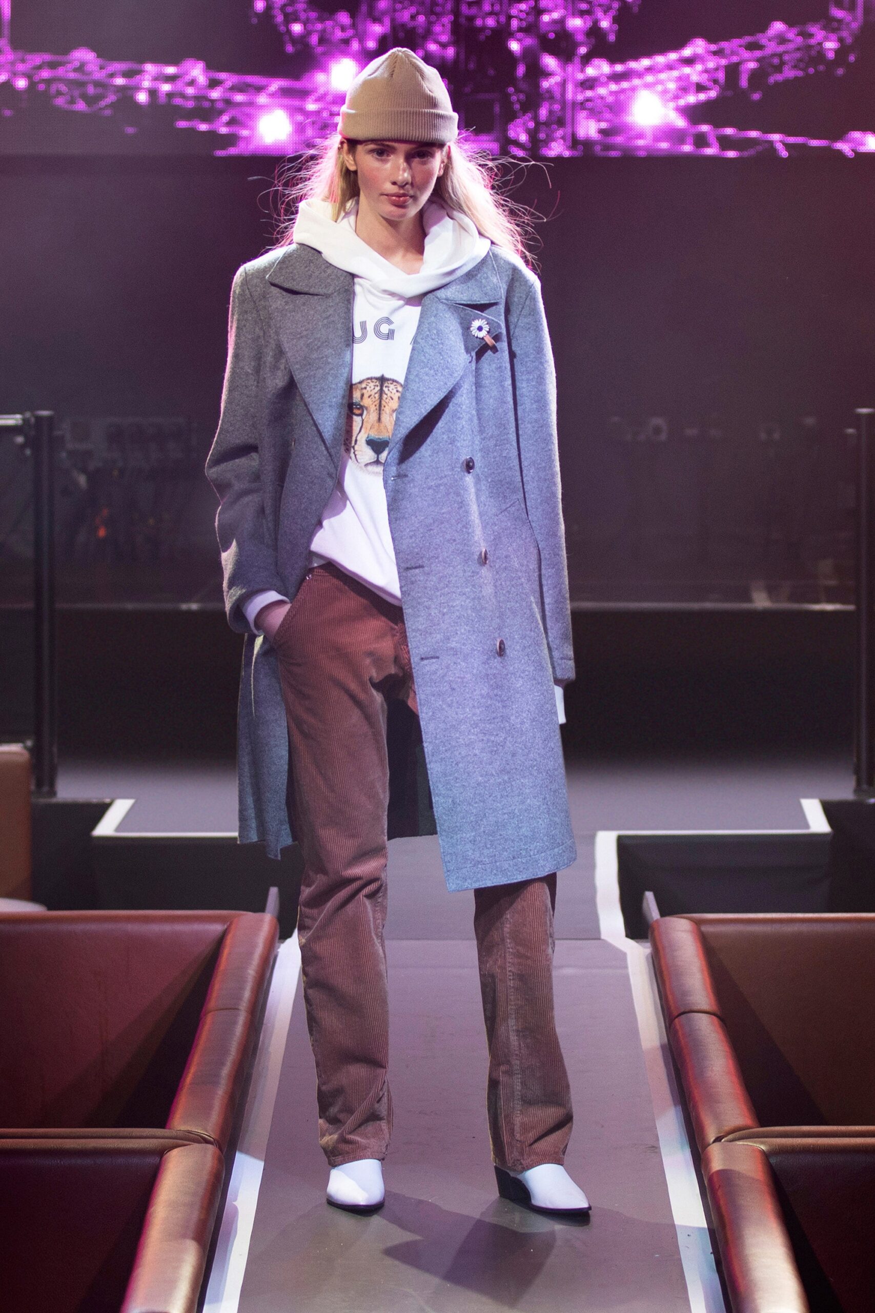 gray wool coat with hoodie