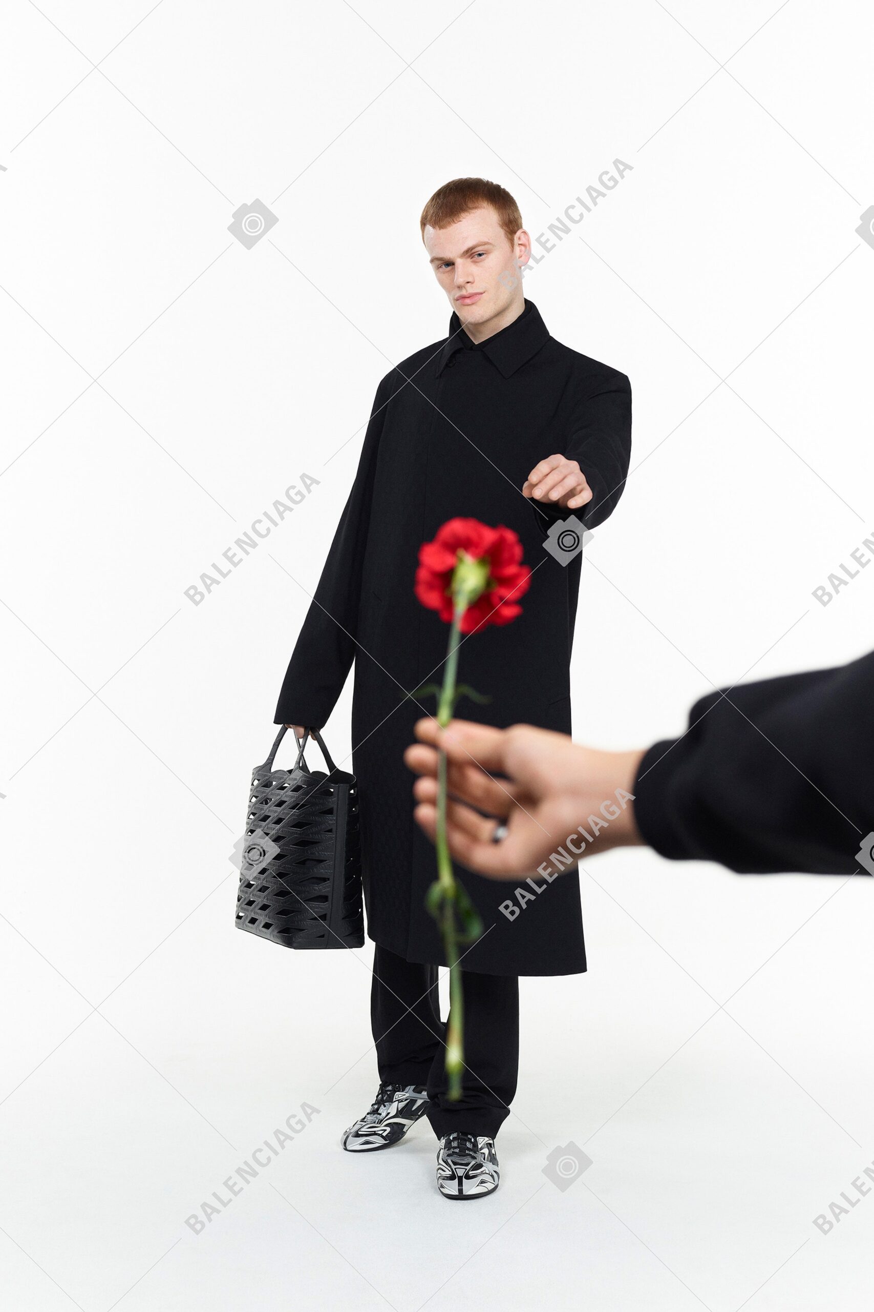 black wool long-sleeve collared oversized straight-leg coat