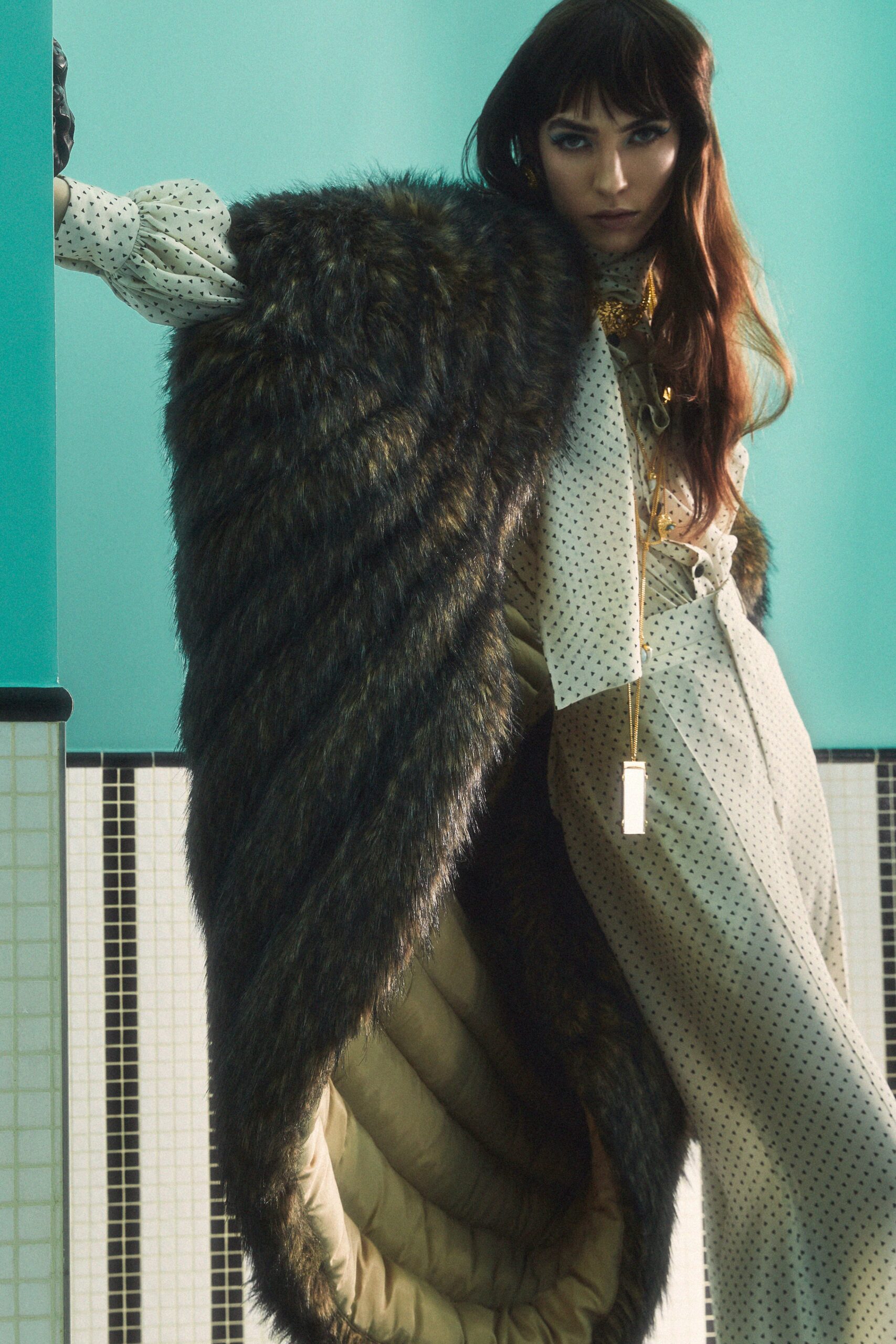 brown fur relaxed draped cape