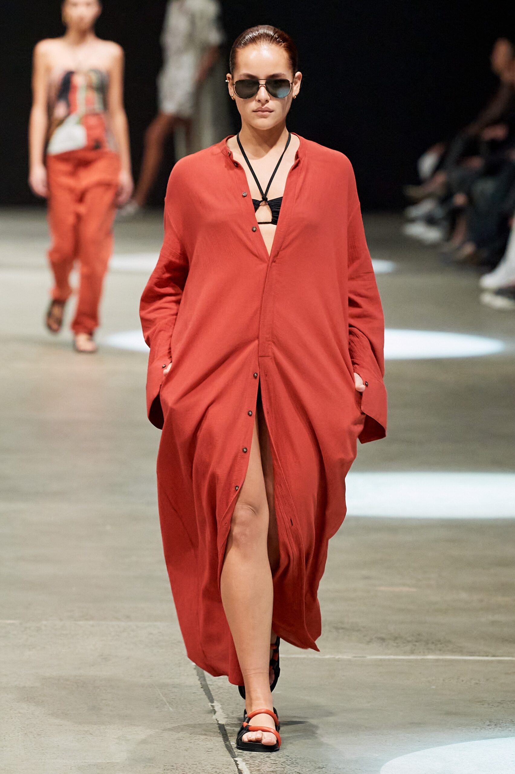 relaxed red cotton maxi dress