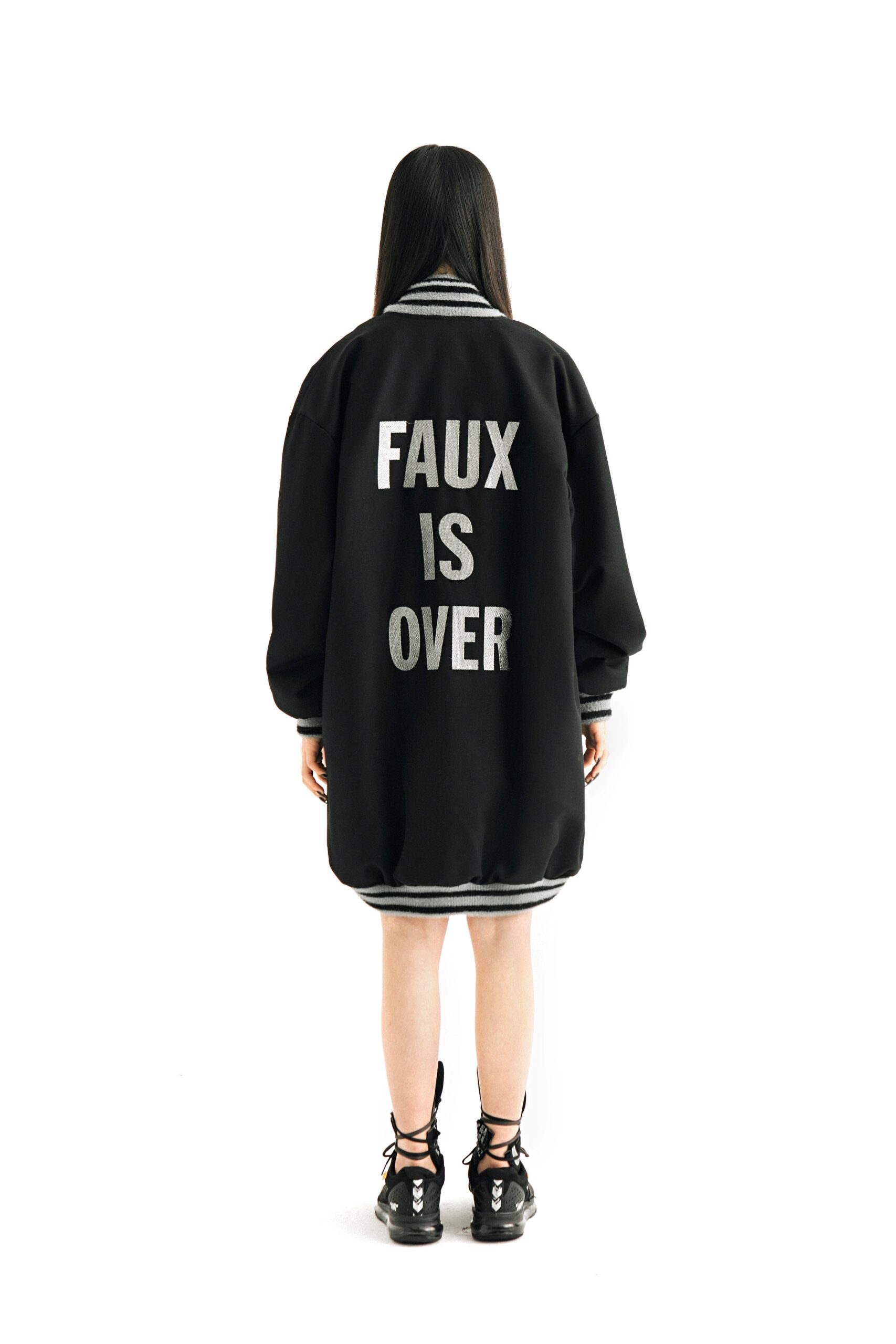 oversized black faux-fur jacket
