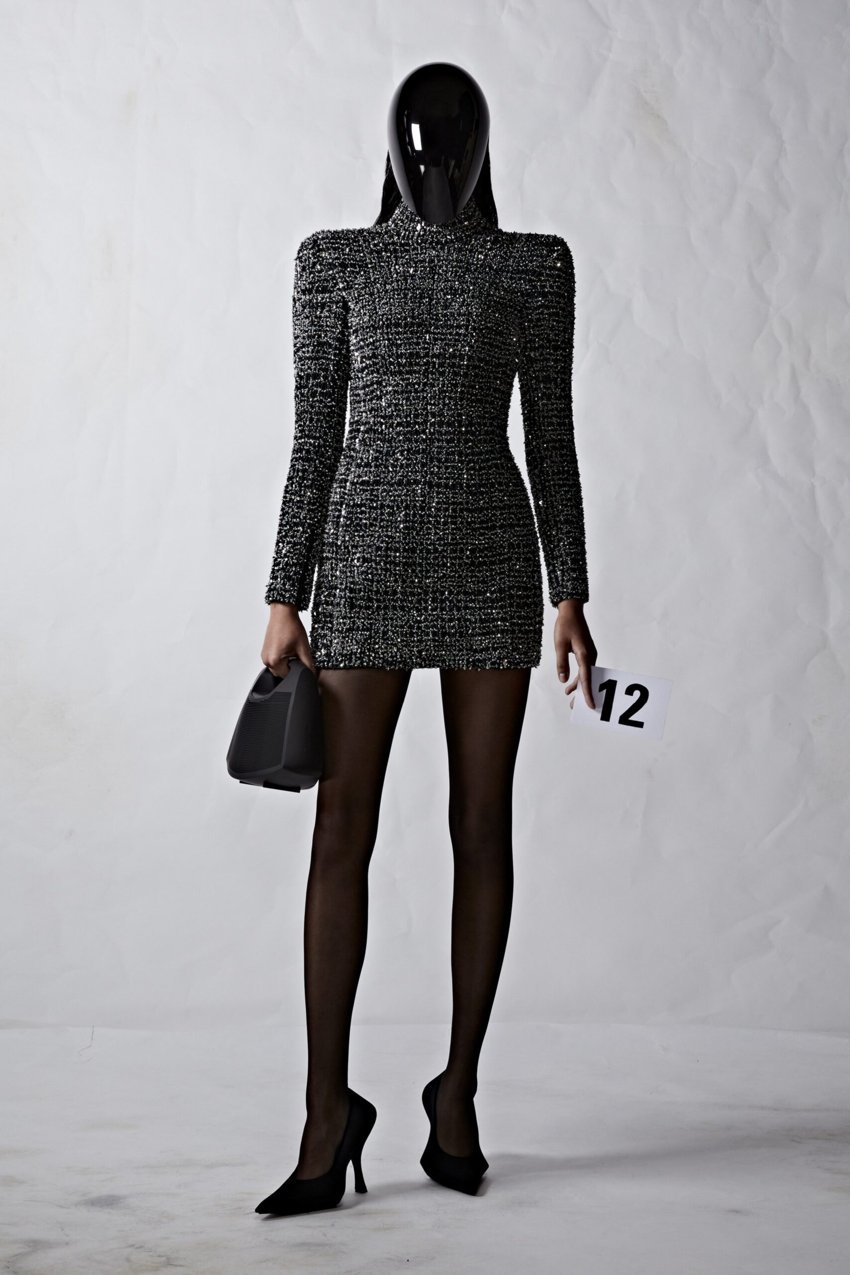 fitted black gray tweed mini dress