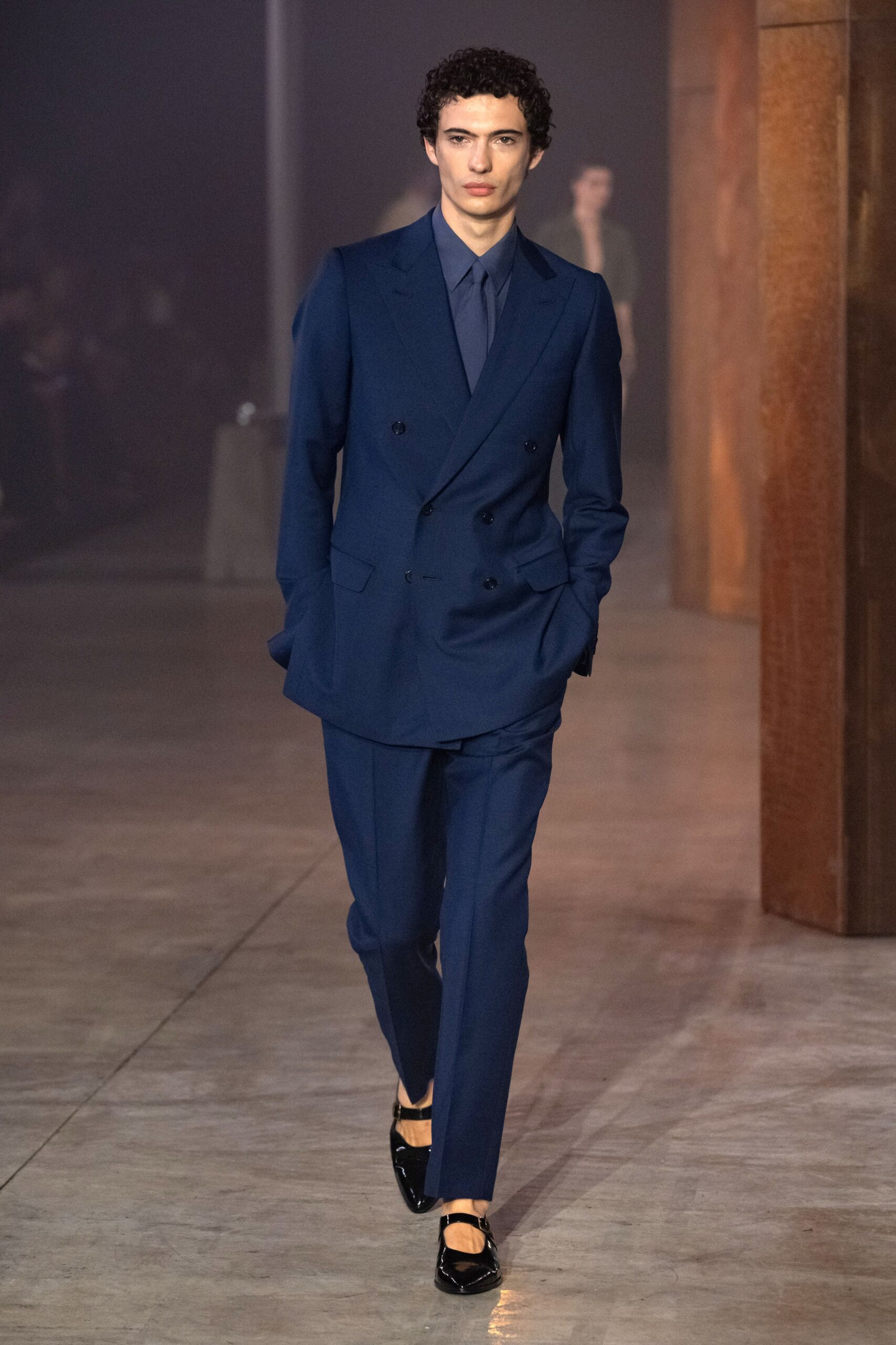 blue tailored double-breasted suit