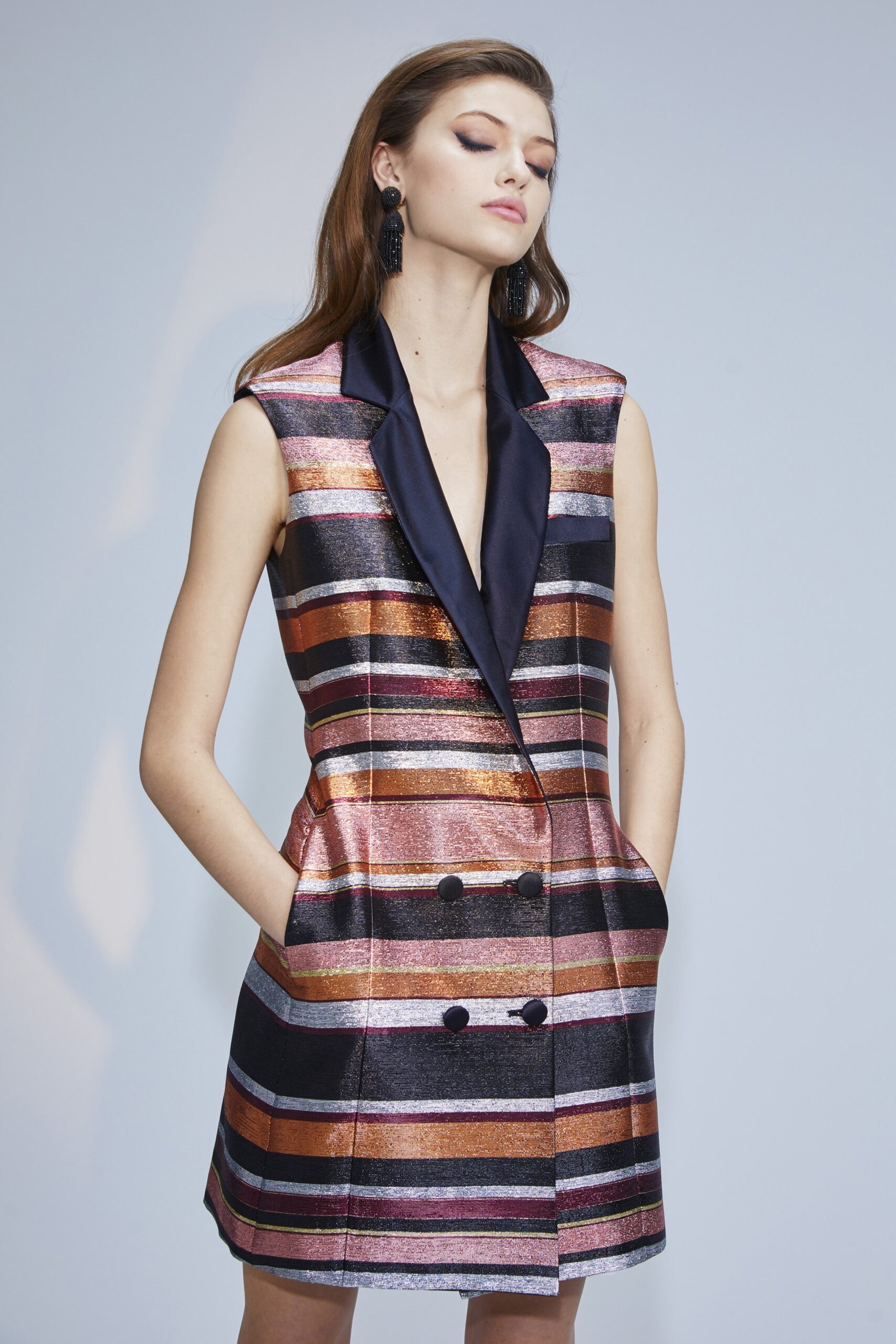 striped metallic sleeveless dress