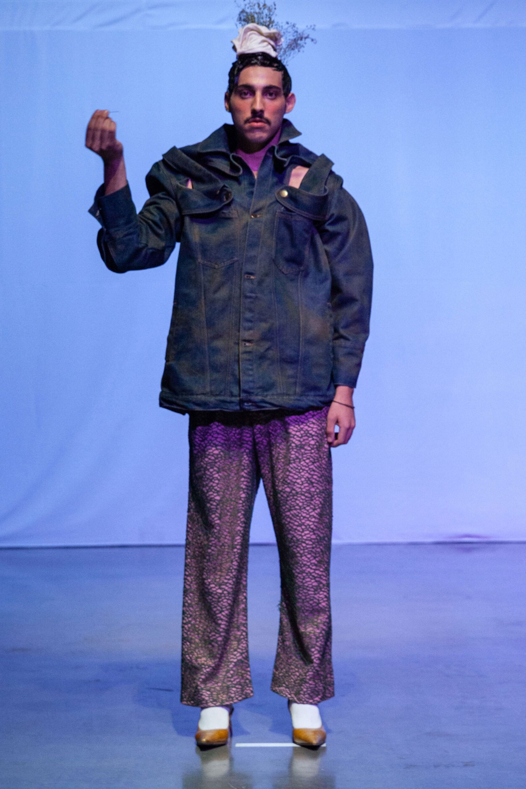 oversized denim jacket with flared pants