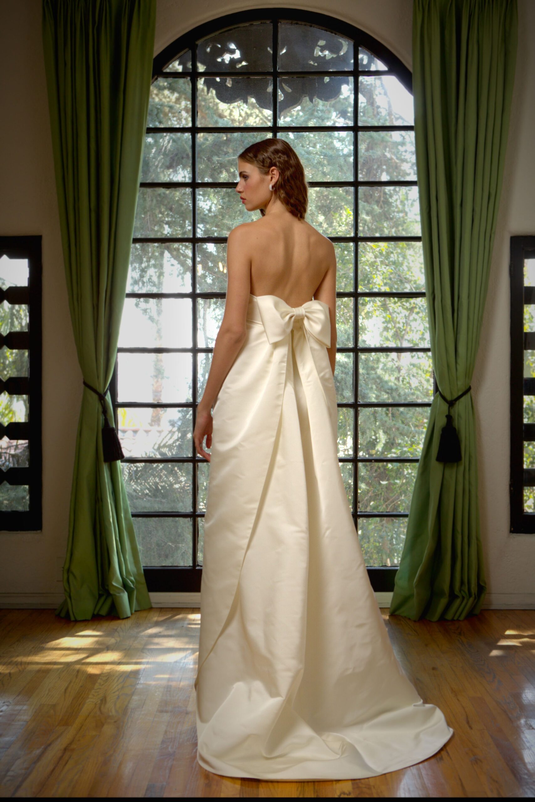 ivory silk strapless gown