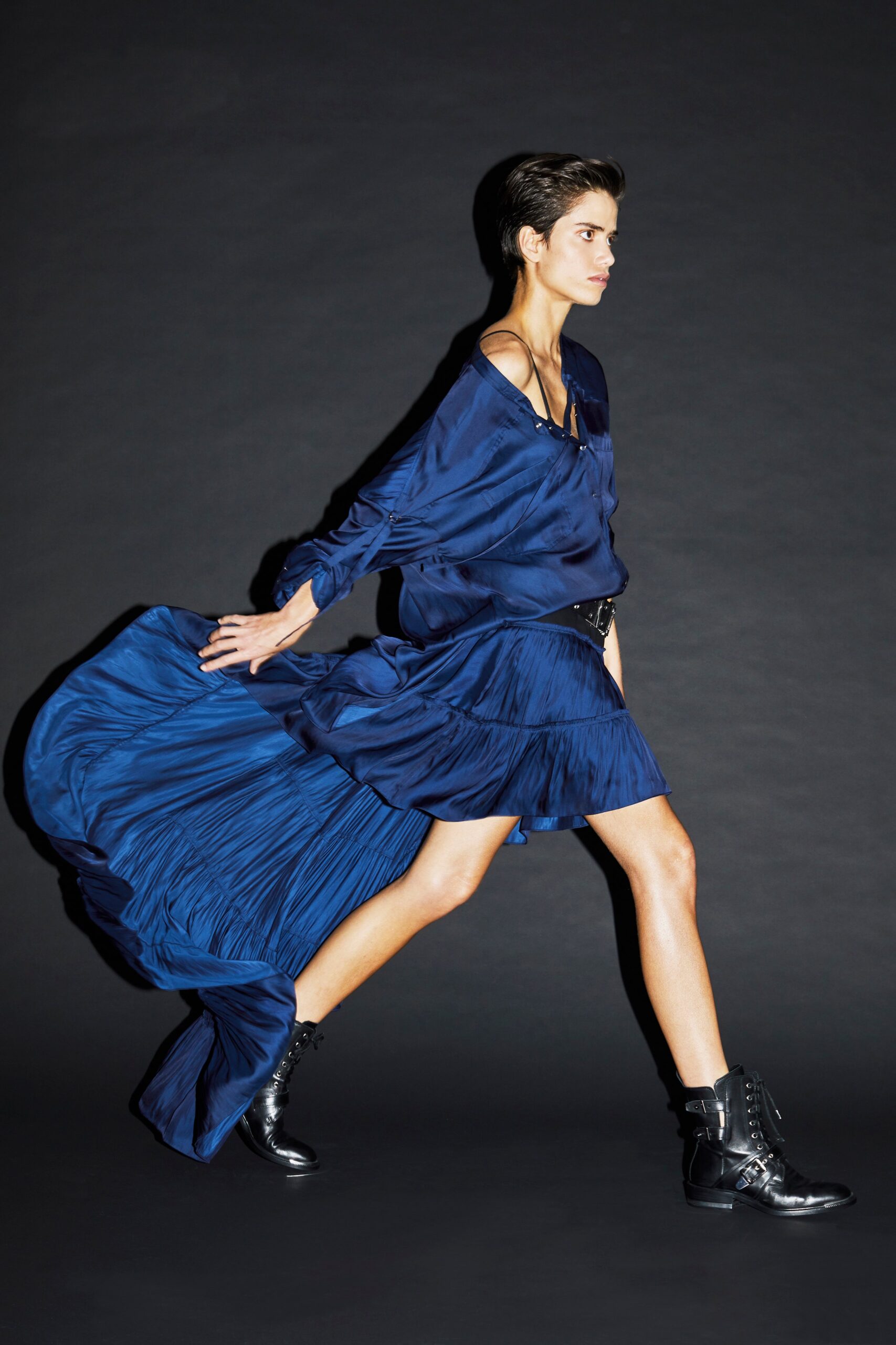 blue silk relaxed midi dress