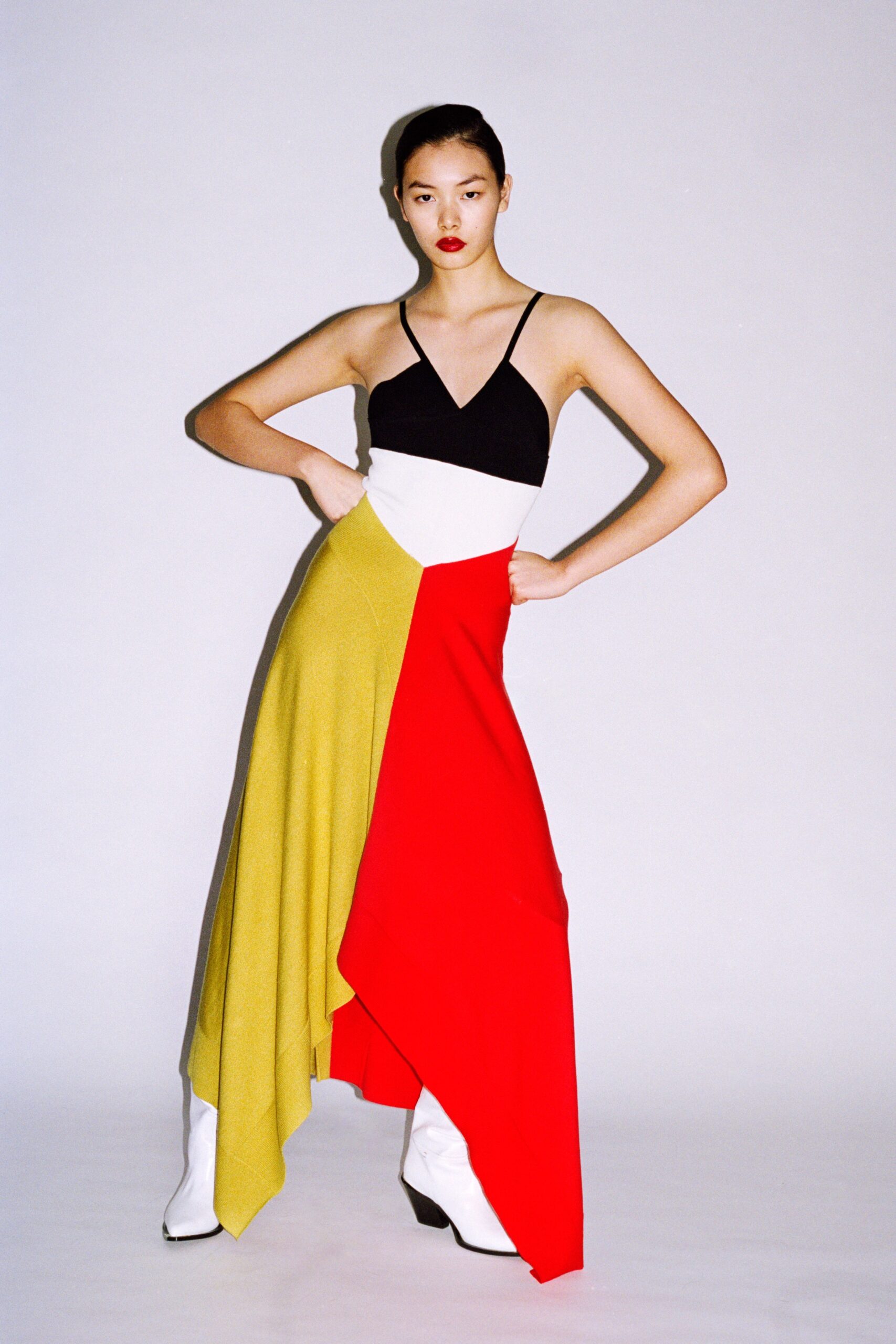 color-blocked midi dress