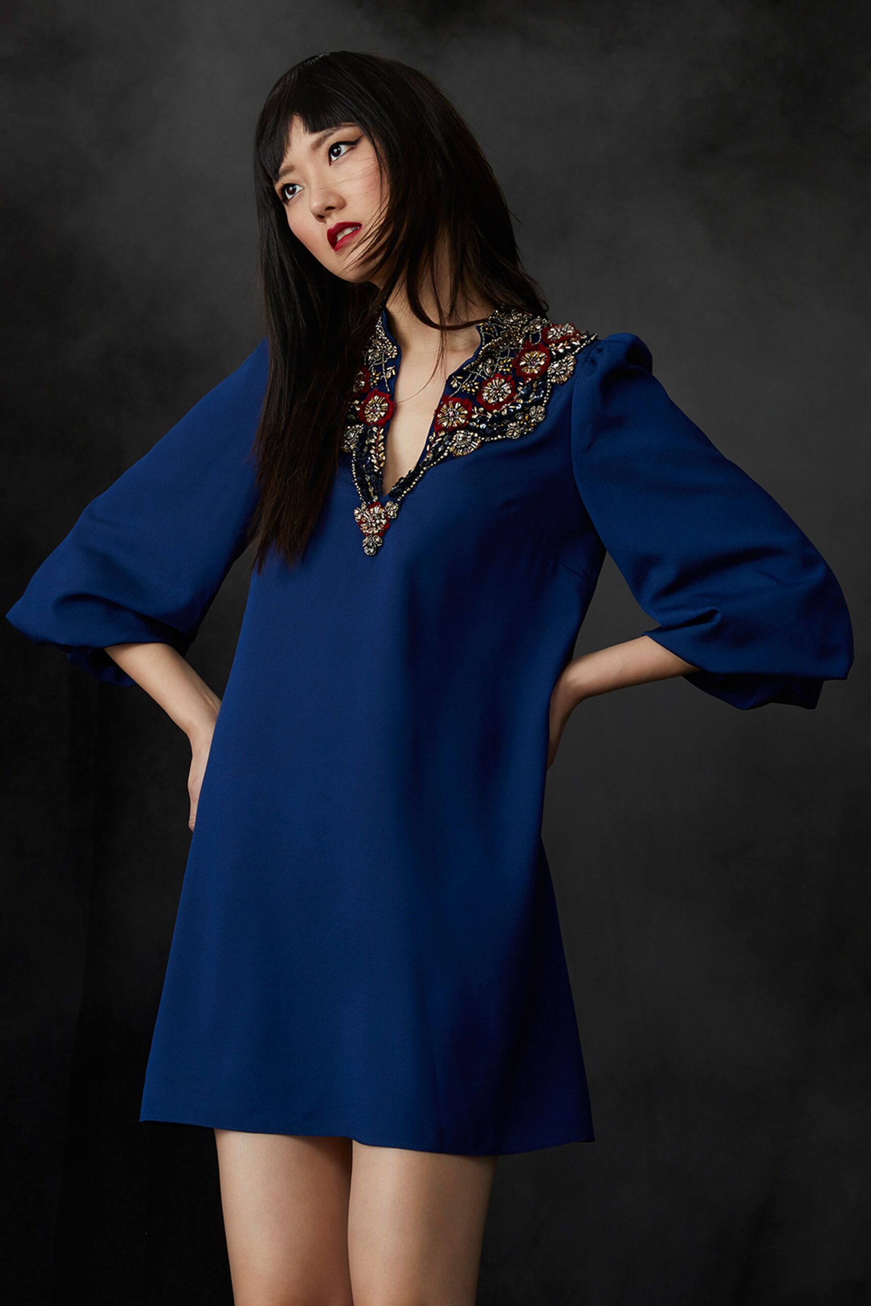 blue silk relaxed dress