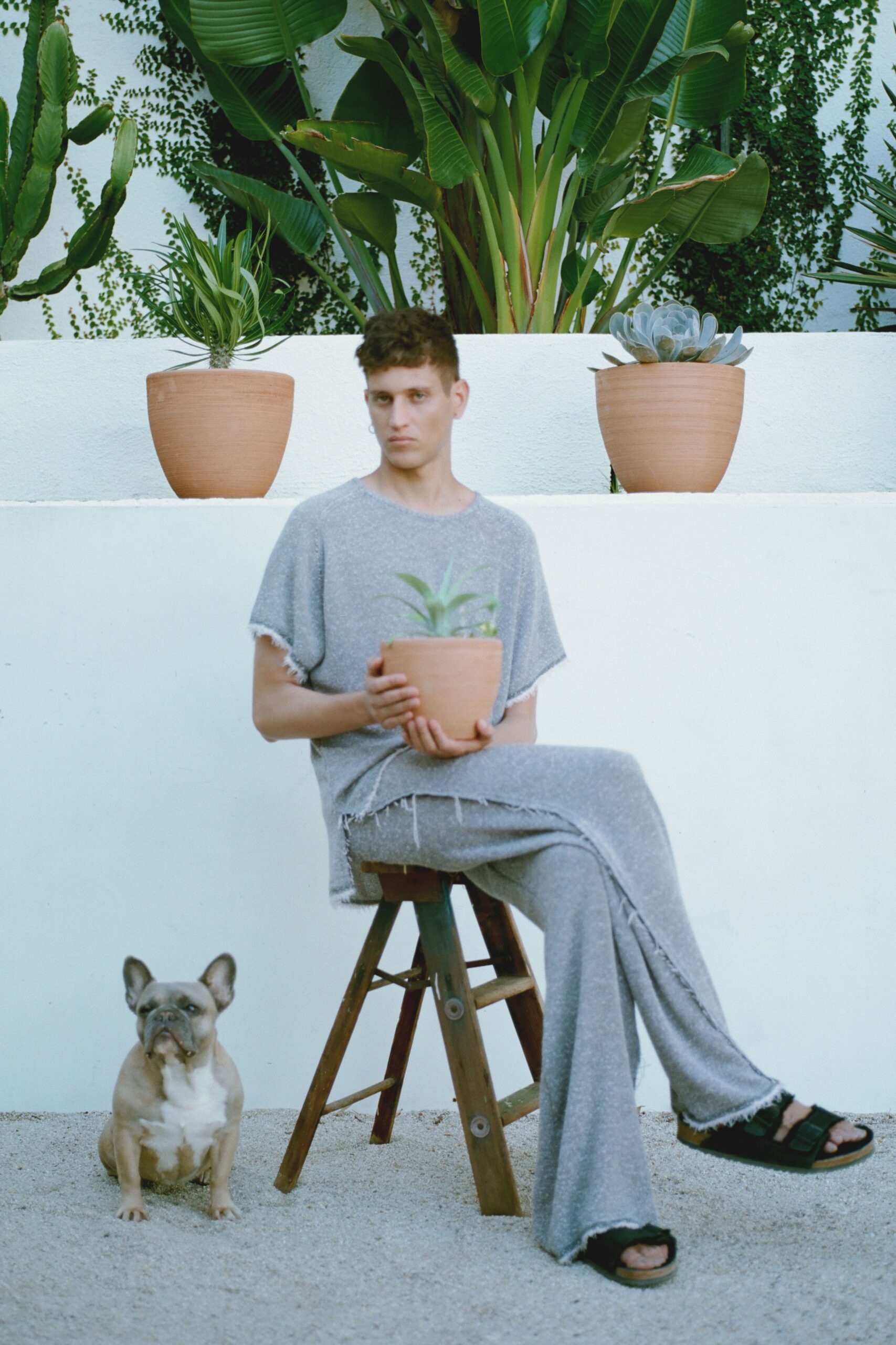 gray cotton relaxed flared pants
