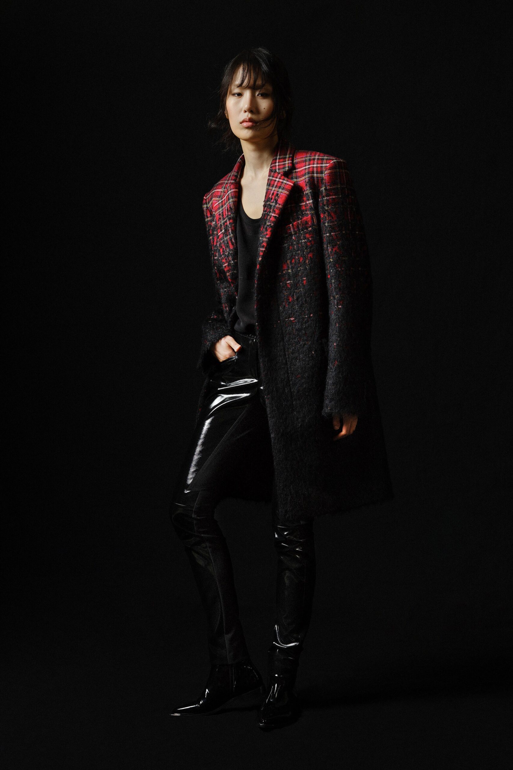 black and red structured coat