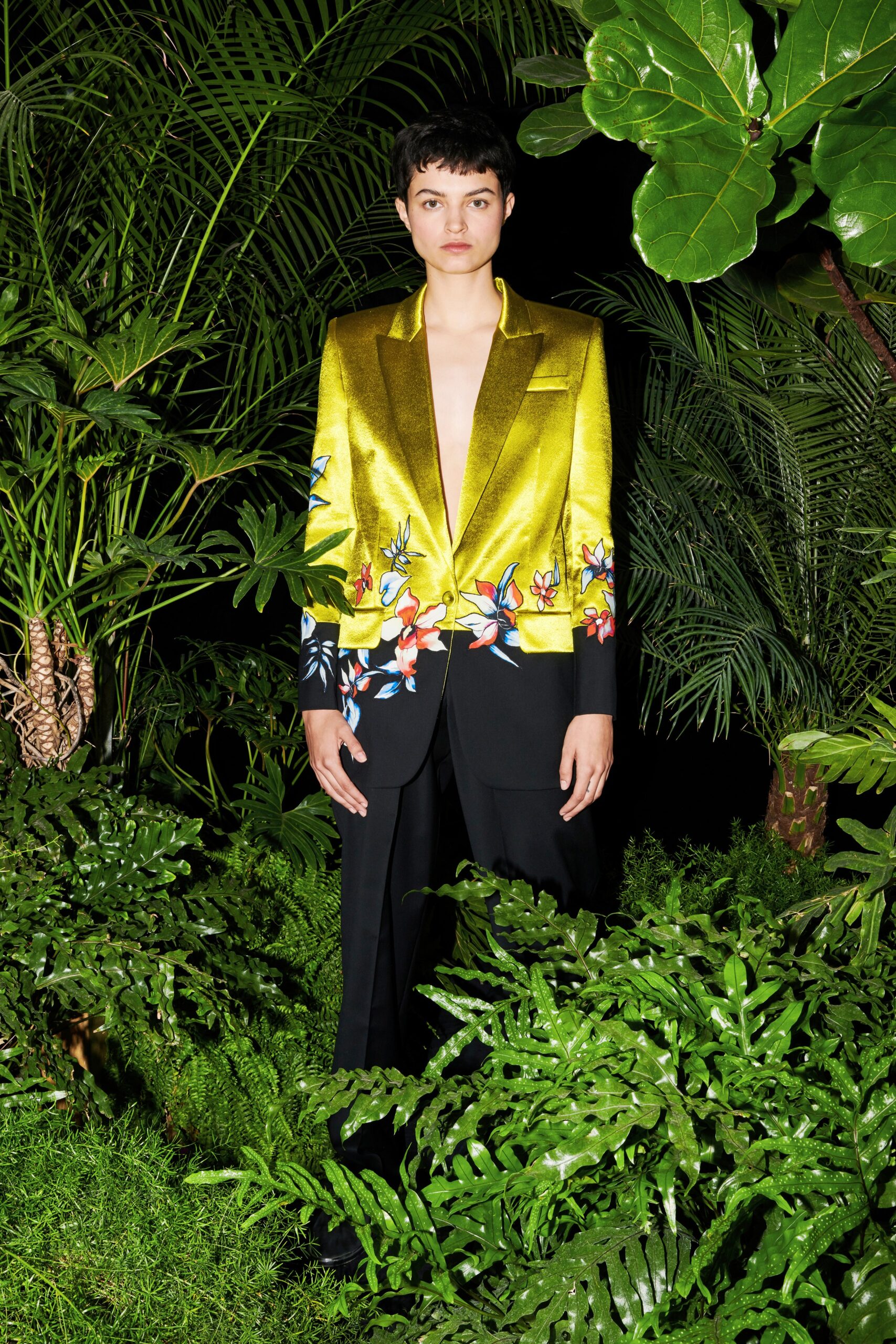 yellow embroidered silk blazer