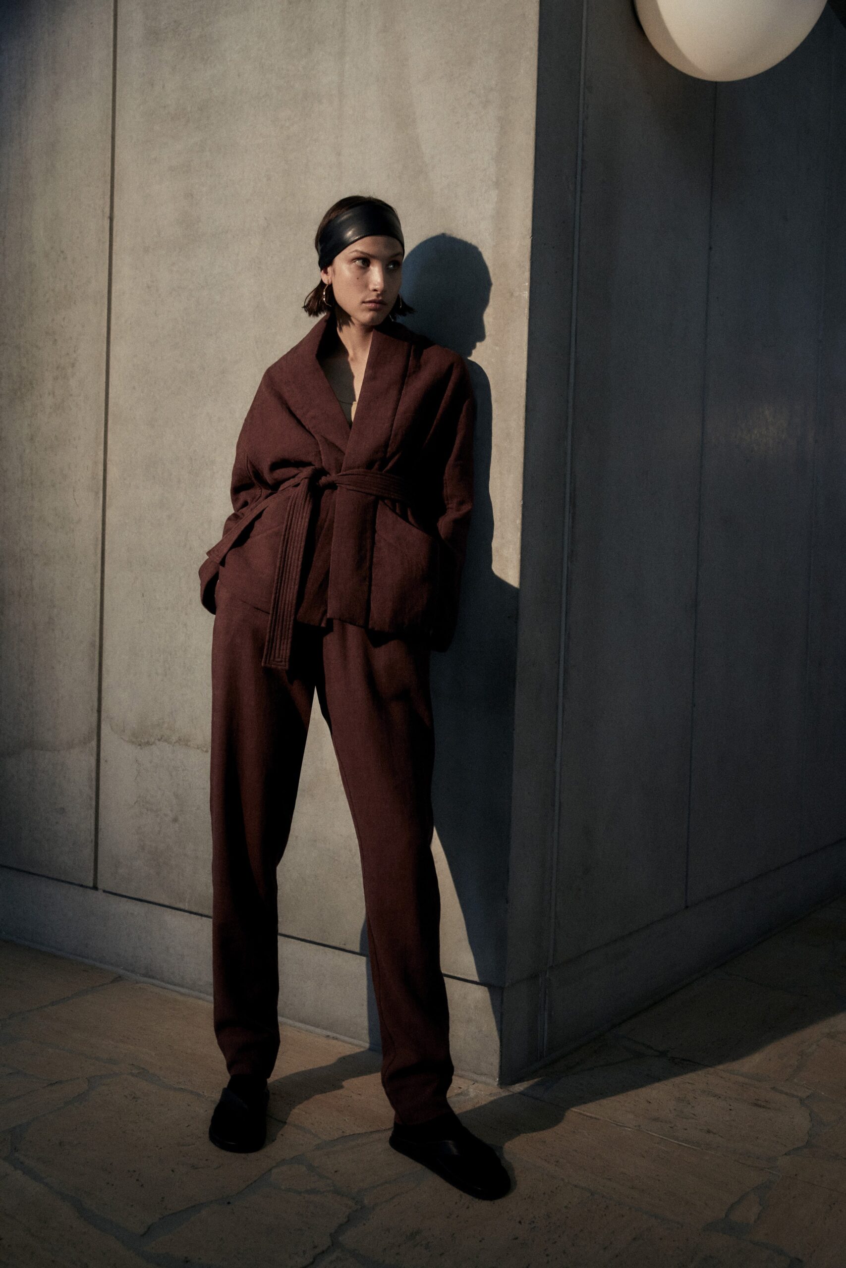 brown relaxed jacket and pants