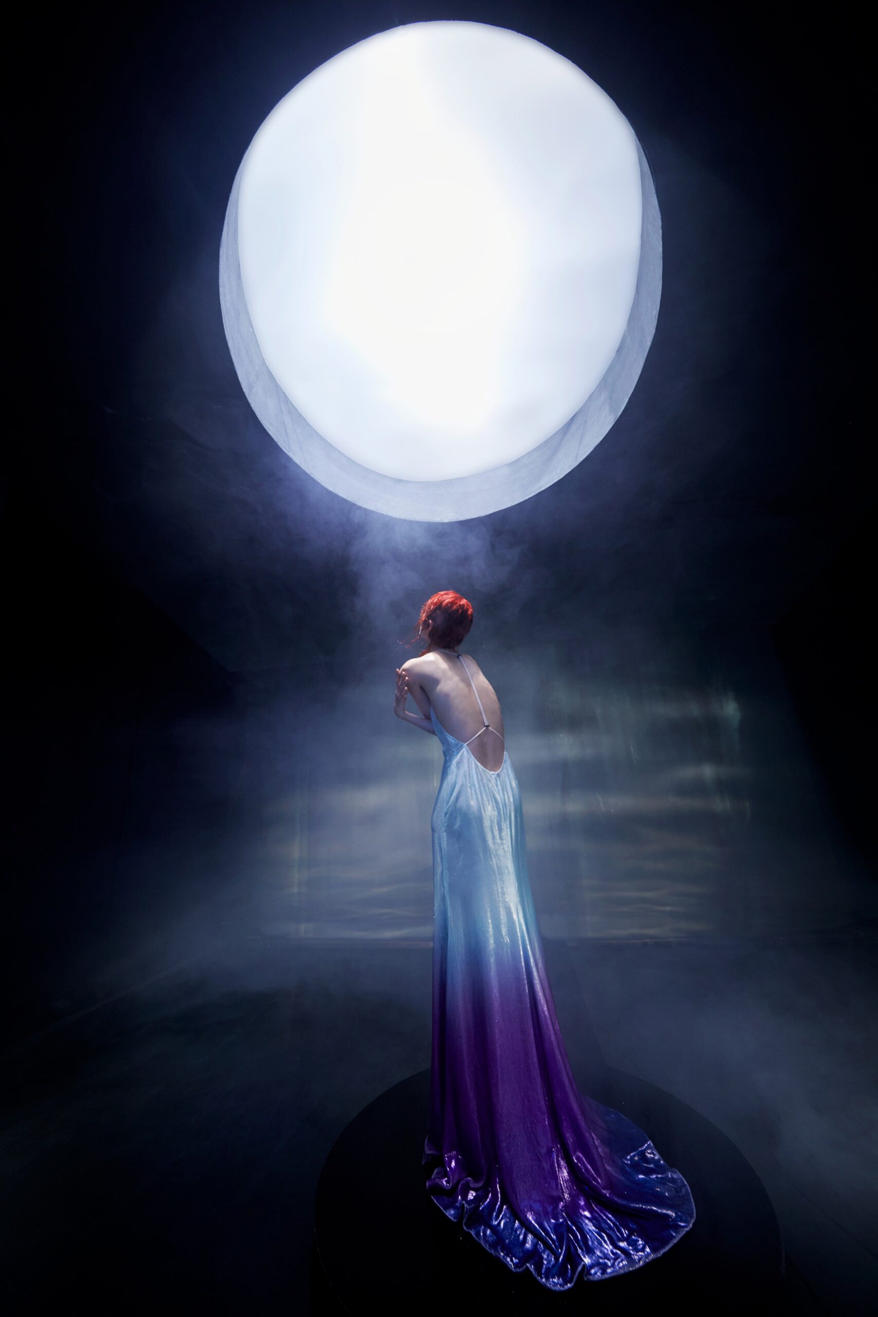 blue purple silk backless gown