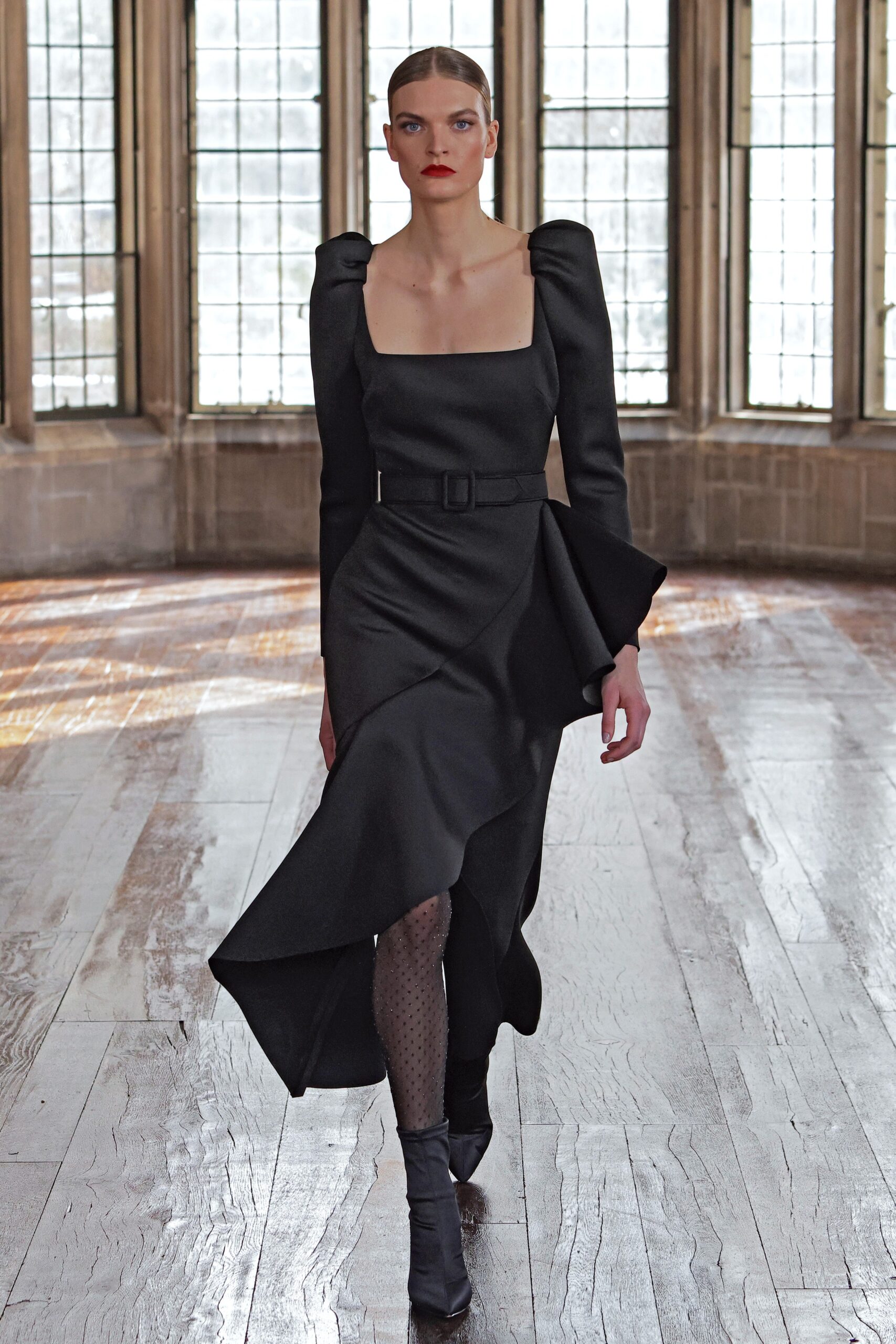 black silk fitted dress