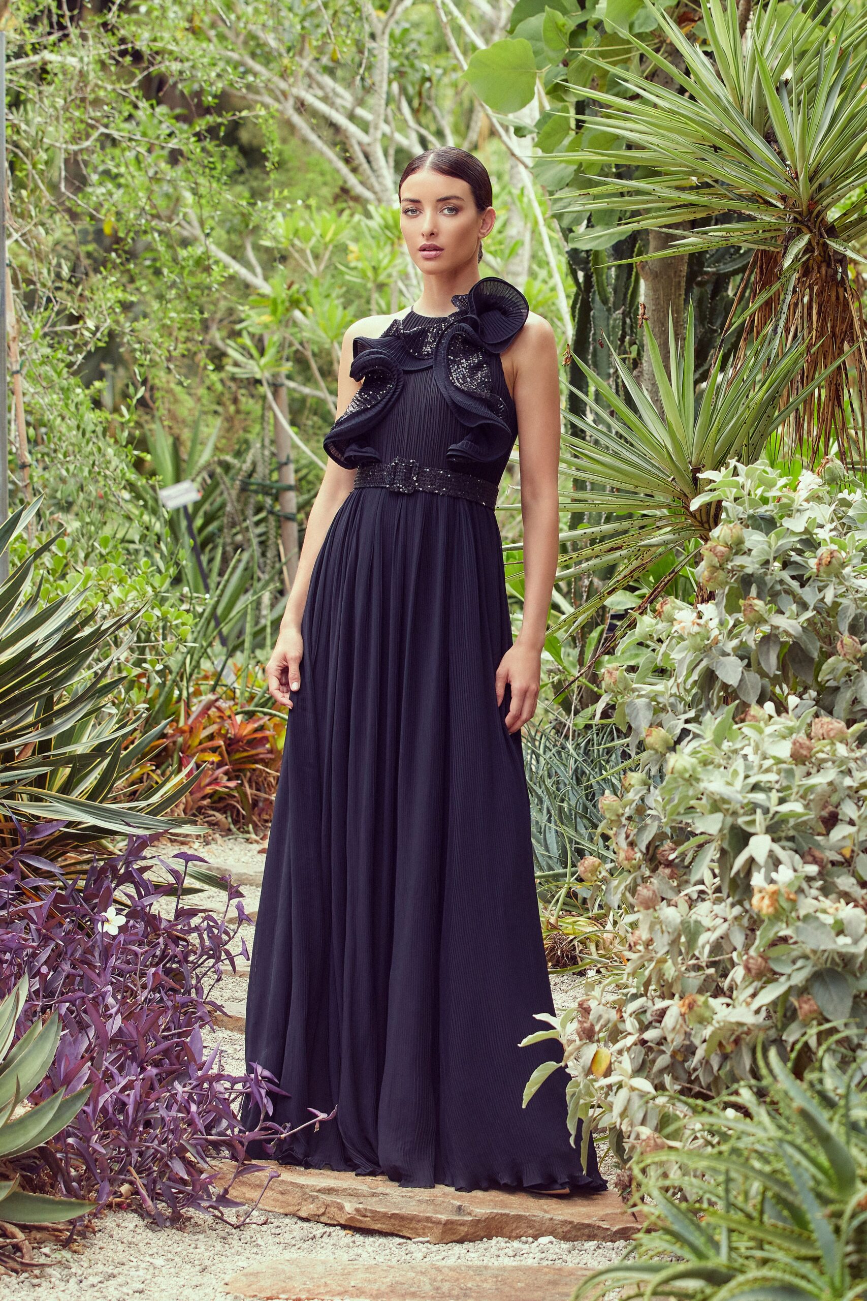 black silk sleeveless gown