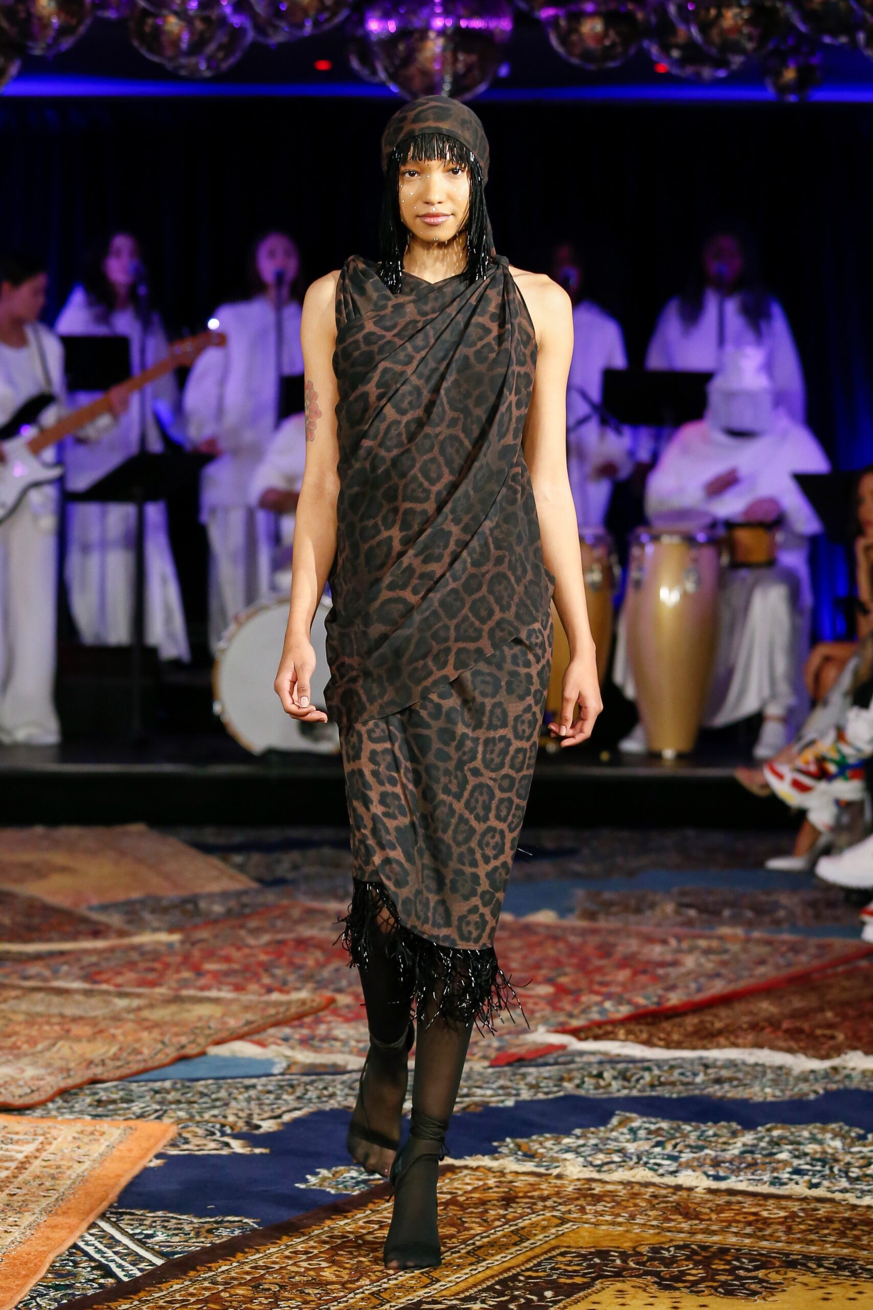 black brown animal-print midi dress