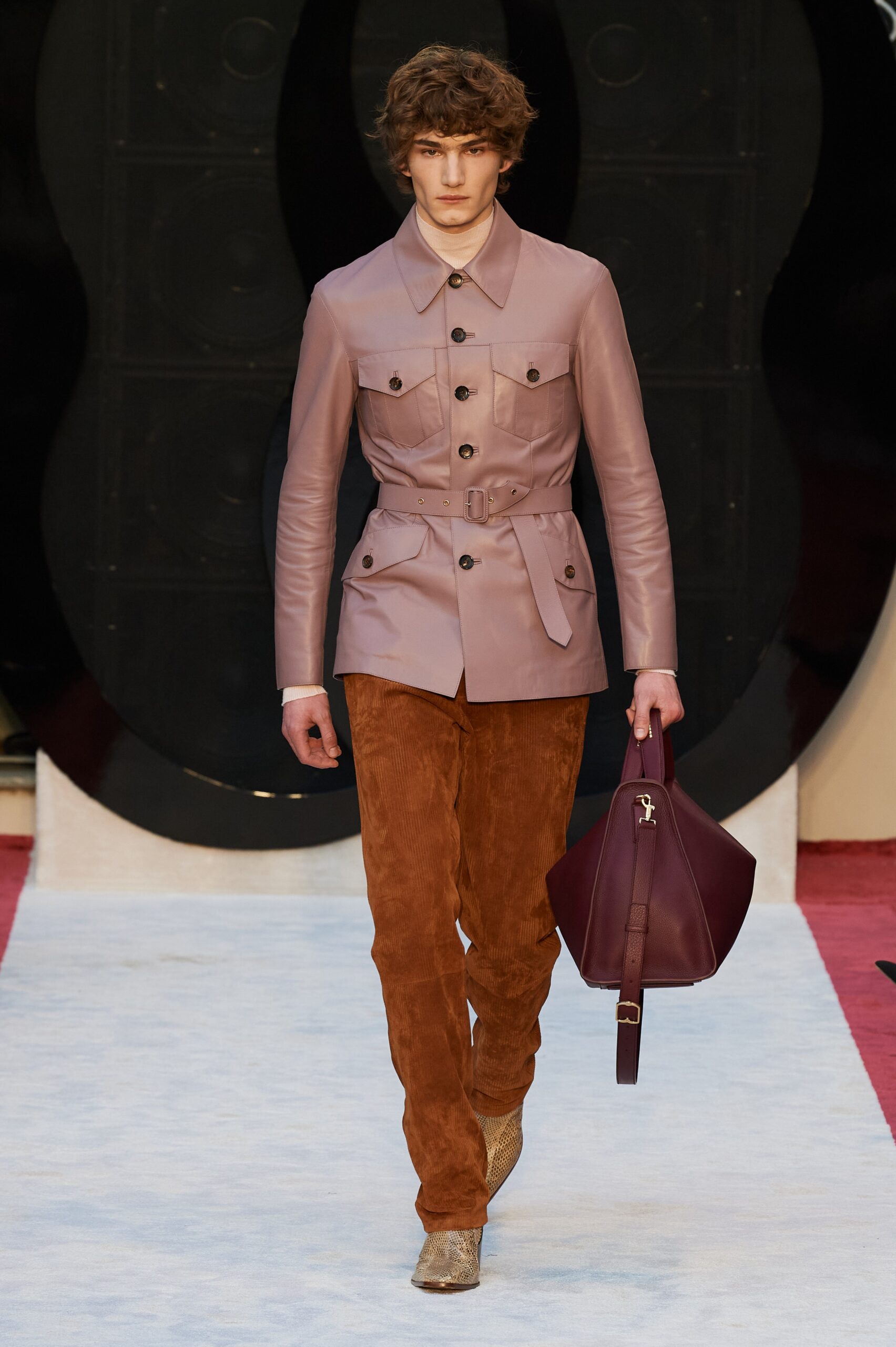 fitted pink leather jacket