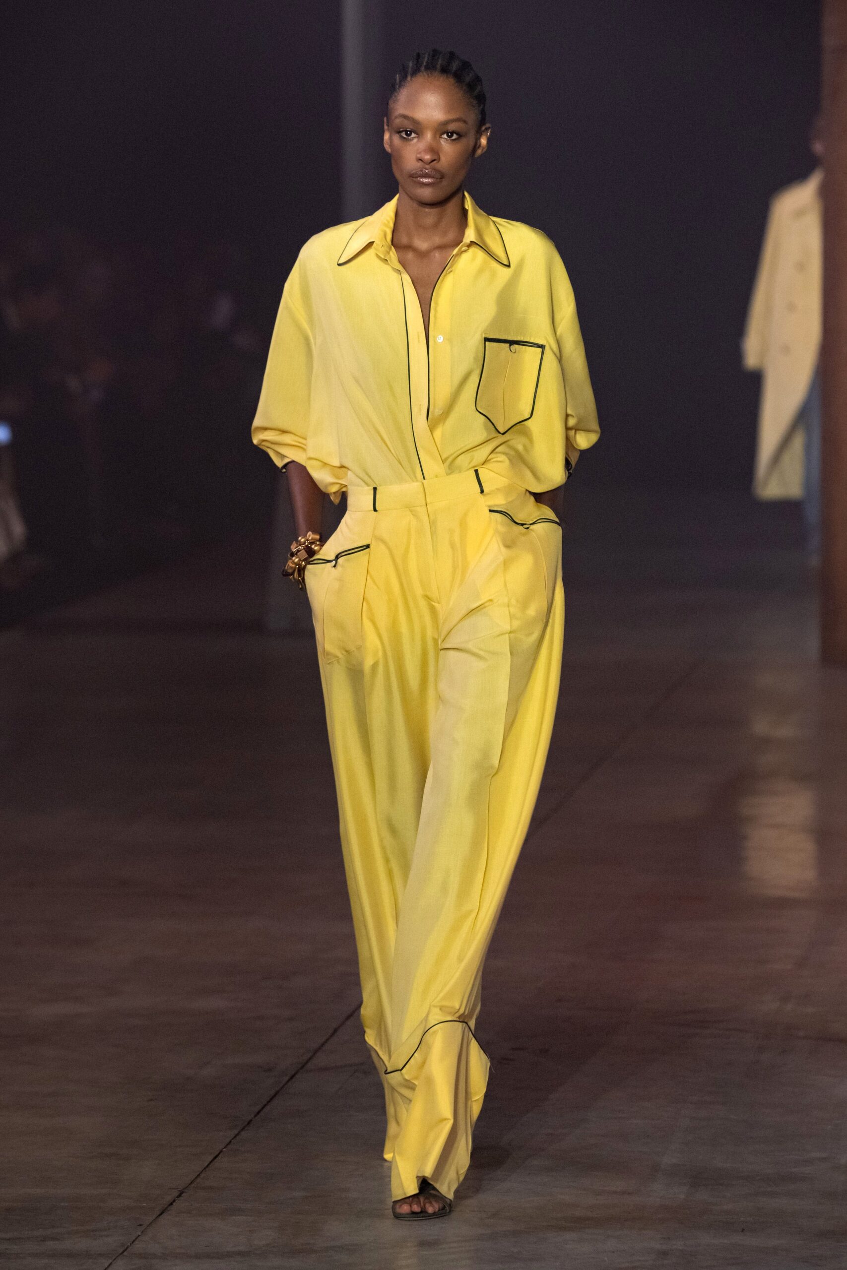 yellow relaxed straight-leg pants