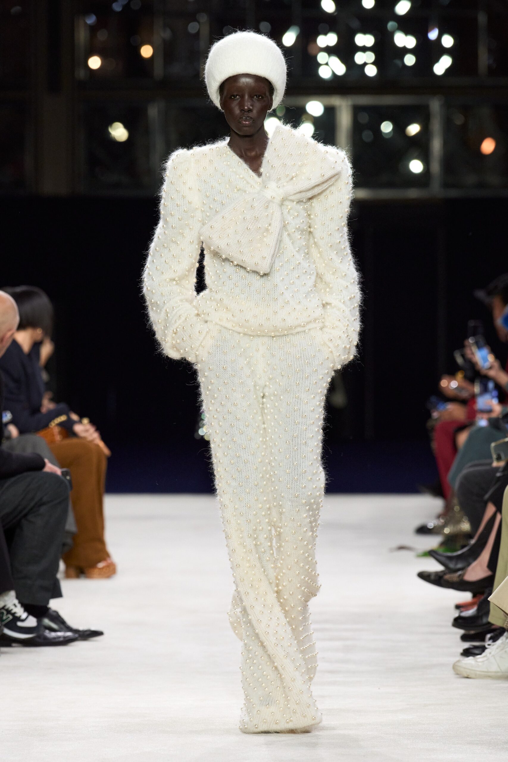 white wool long-sleeve collared fitted beaded layered suit